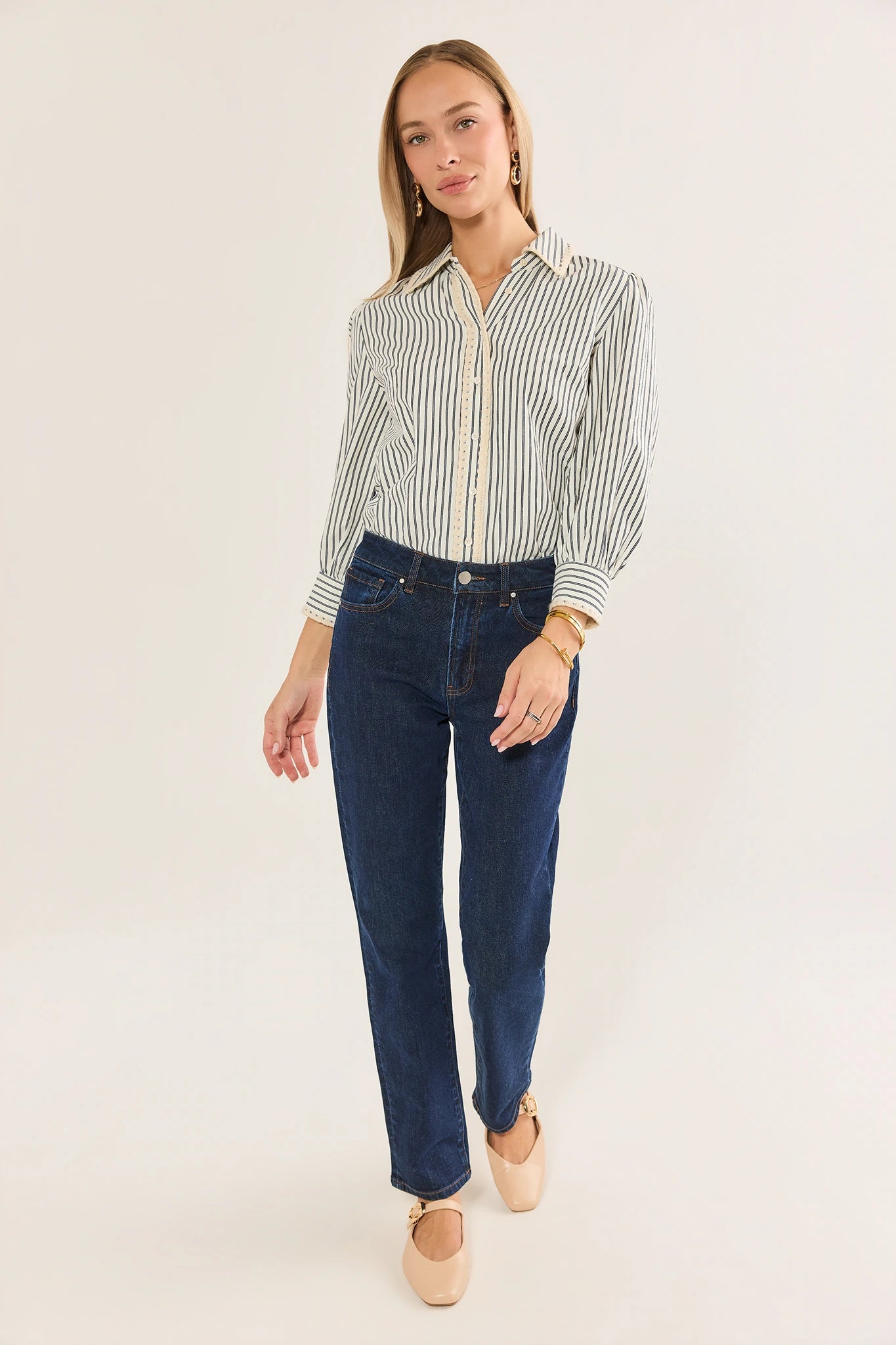 Brinkley Blue Striped Button Up Top