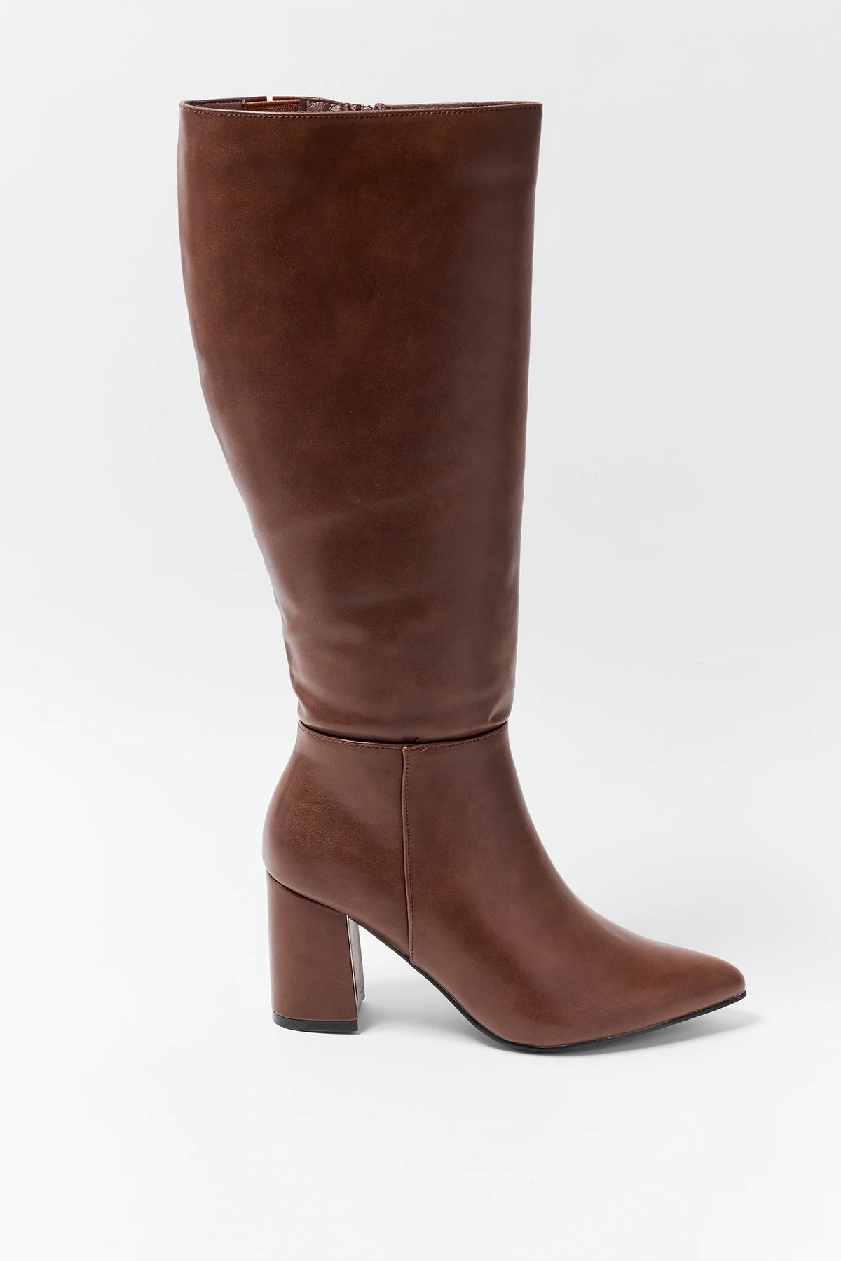 Brown Faux Leather Tall Boot
