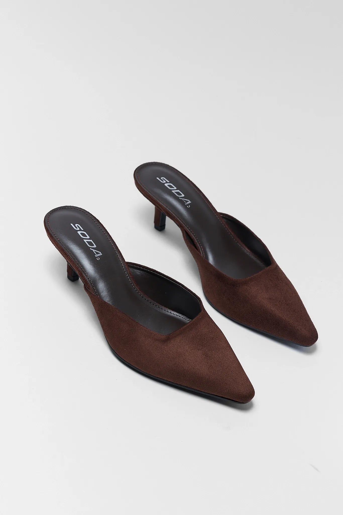 Brown Faux Suede Mule Kitten Heel