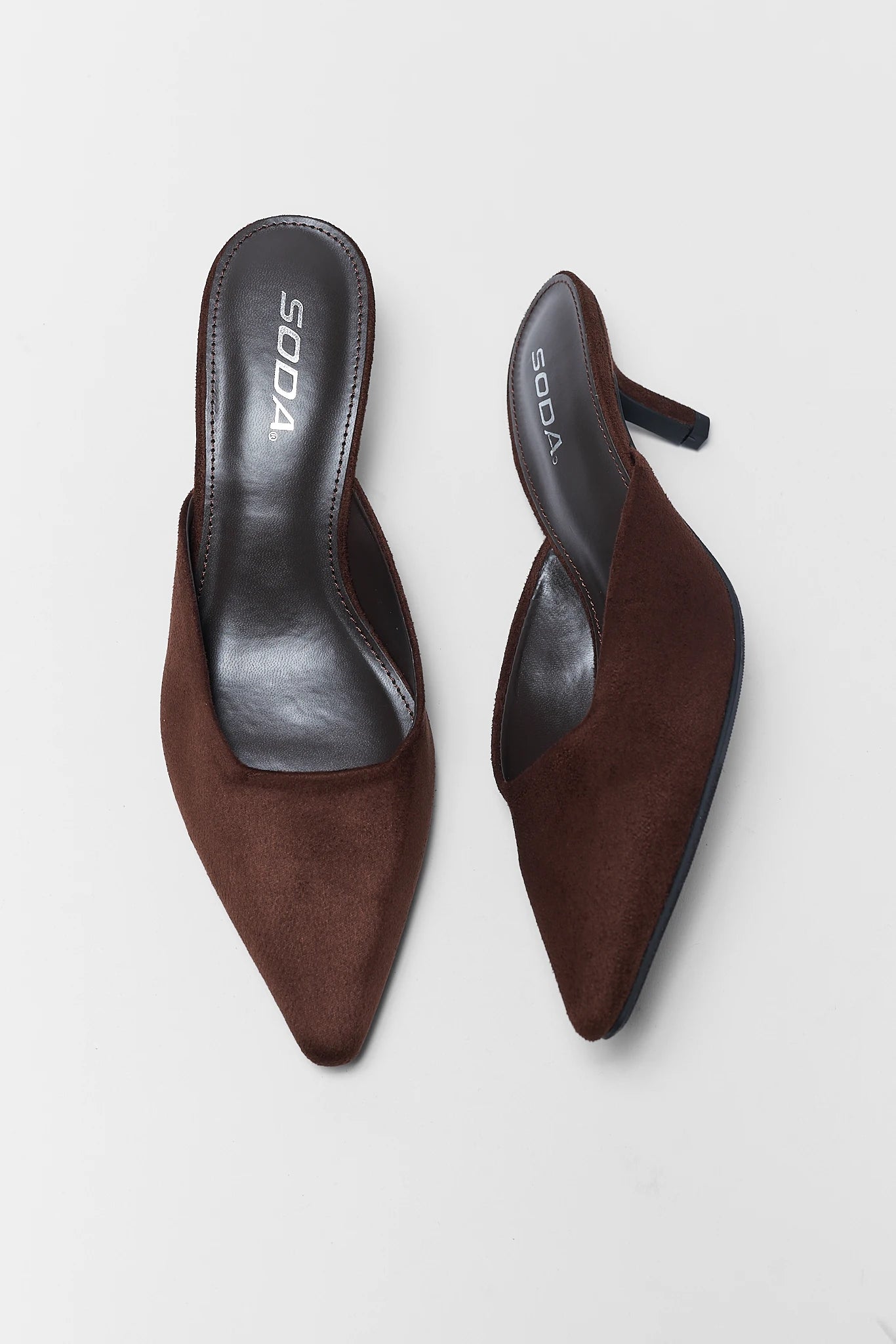 Brown Faux Suede Mule Kitten Heel