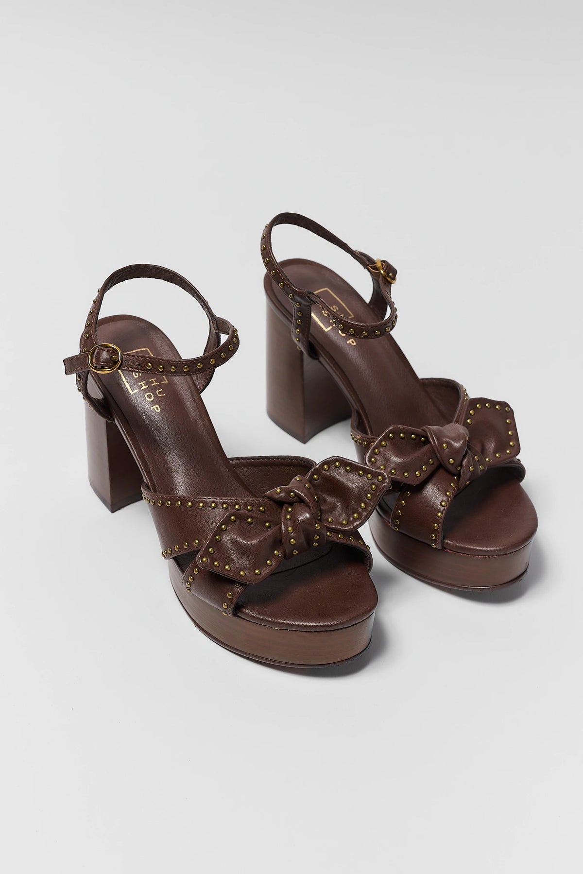 Brown Faux Leather Platform Heel