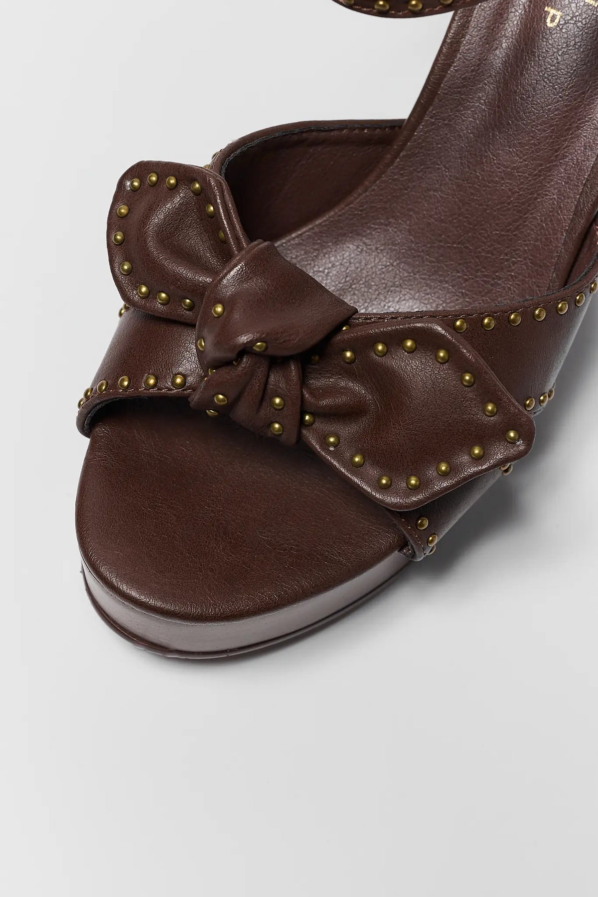 Brown Faux Leather Platform Heel
