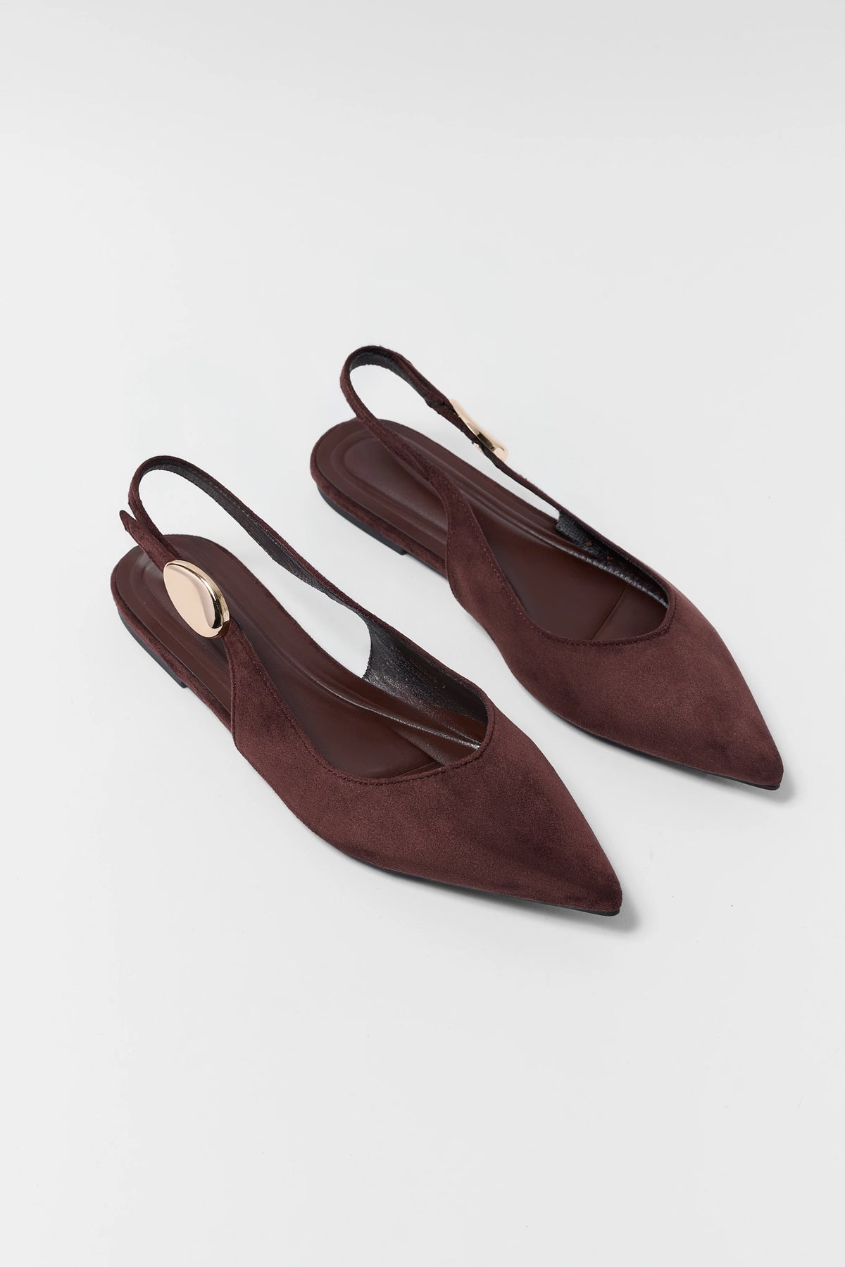 Brown Faux Suede Slingback Flats