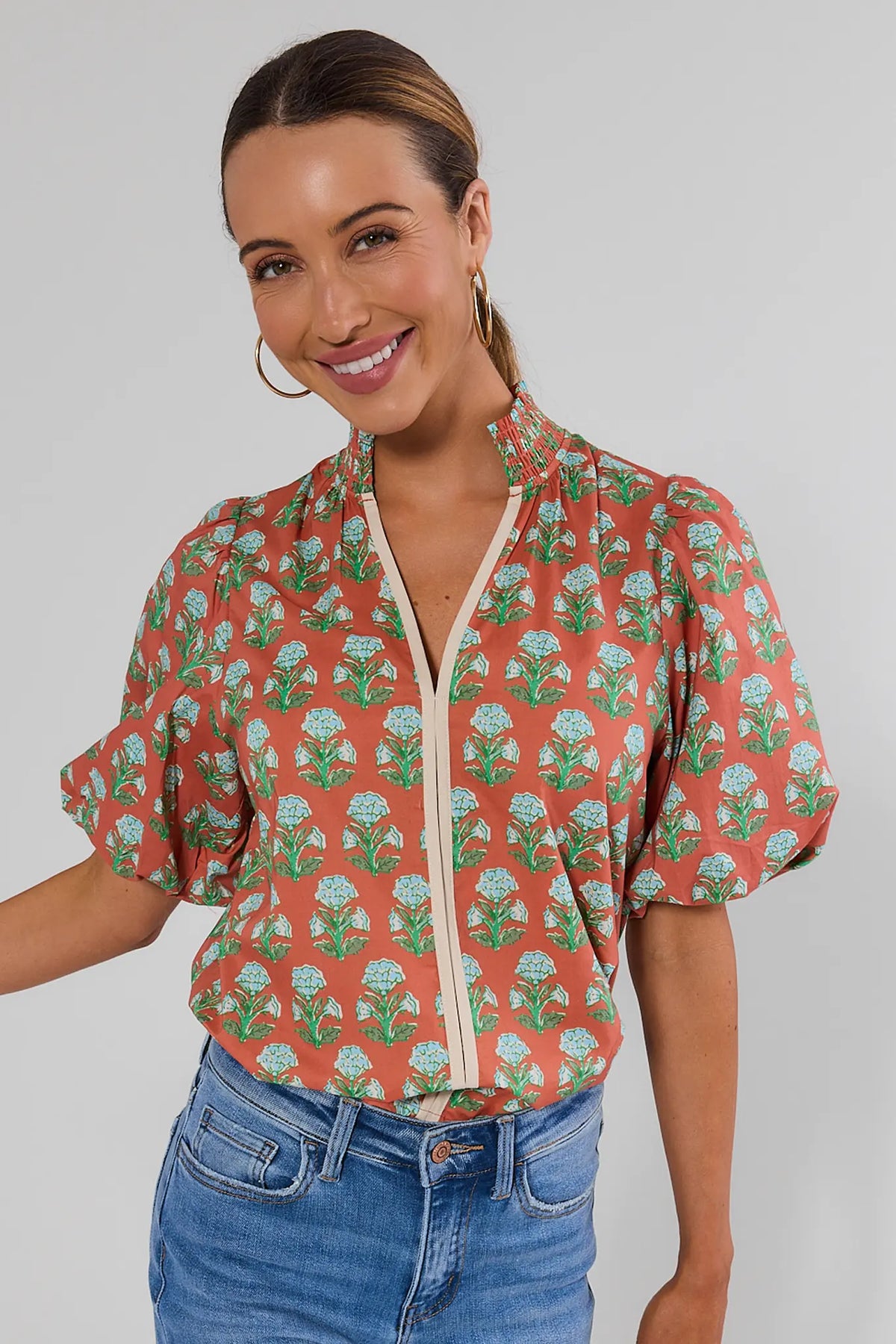 Orange Floral Printed Top by THML | Avara