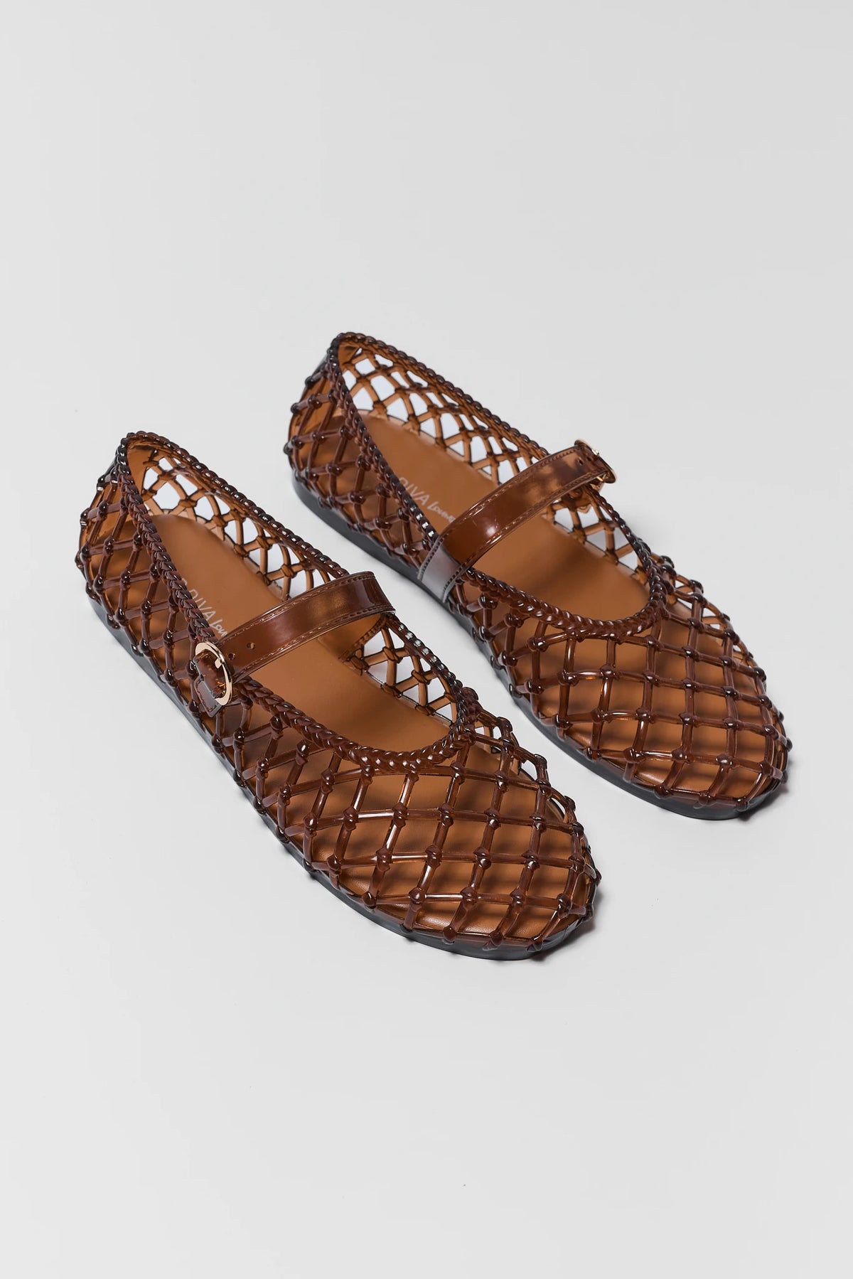 Brown Lattice Jelly Ballet Flats