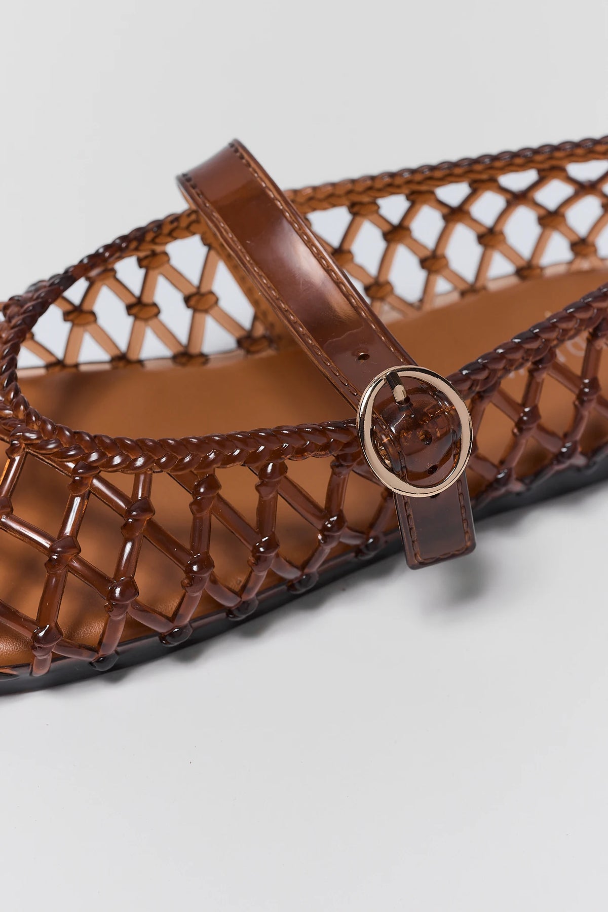Brown Lattice Jelly Ballet Flats