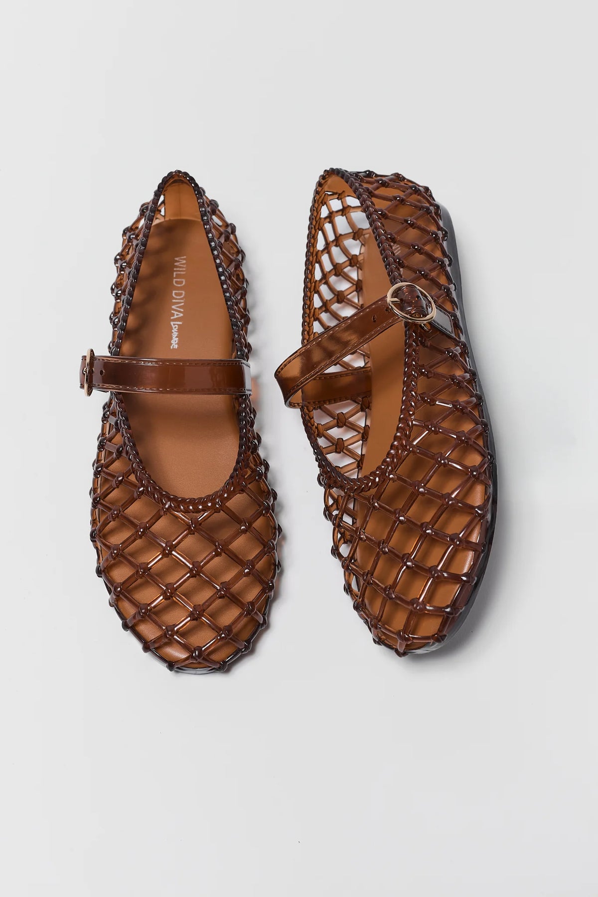 Brown Lattice Jelly Ballet Flats