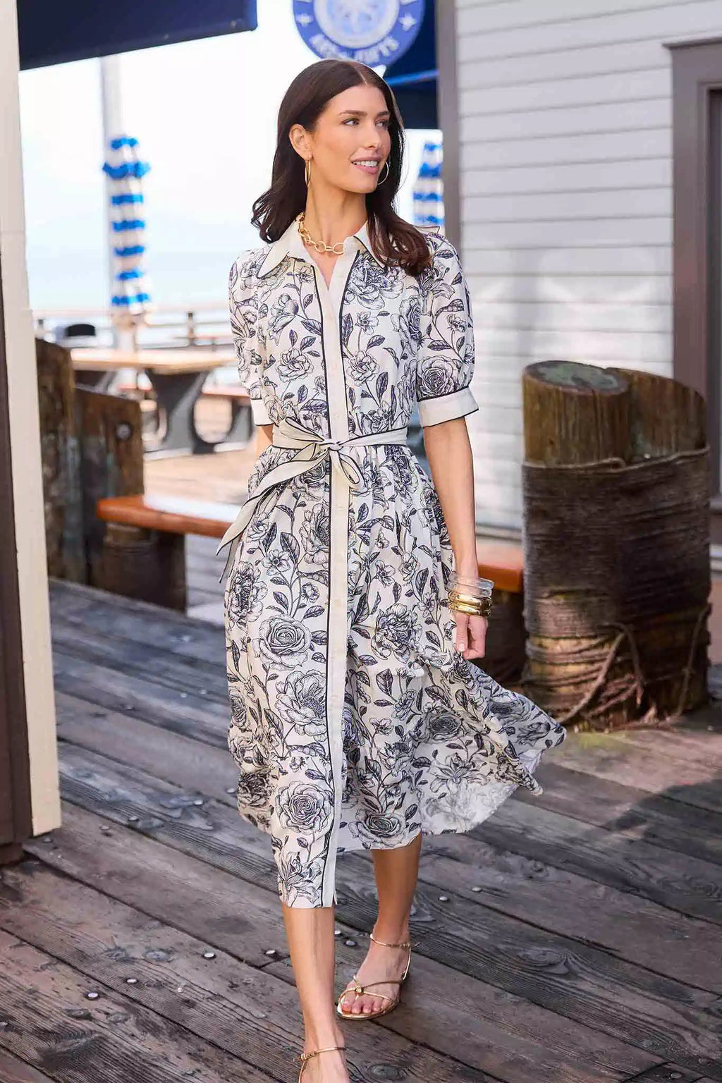 Caitlyn Navy Floral Print Midi Dress