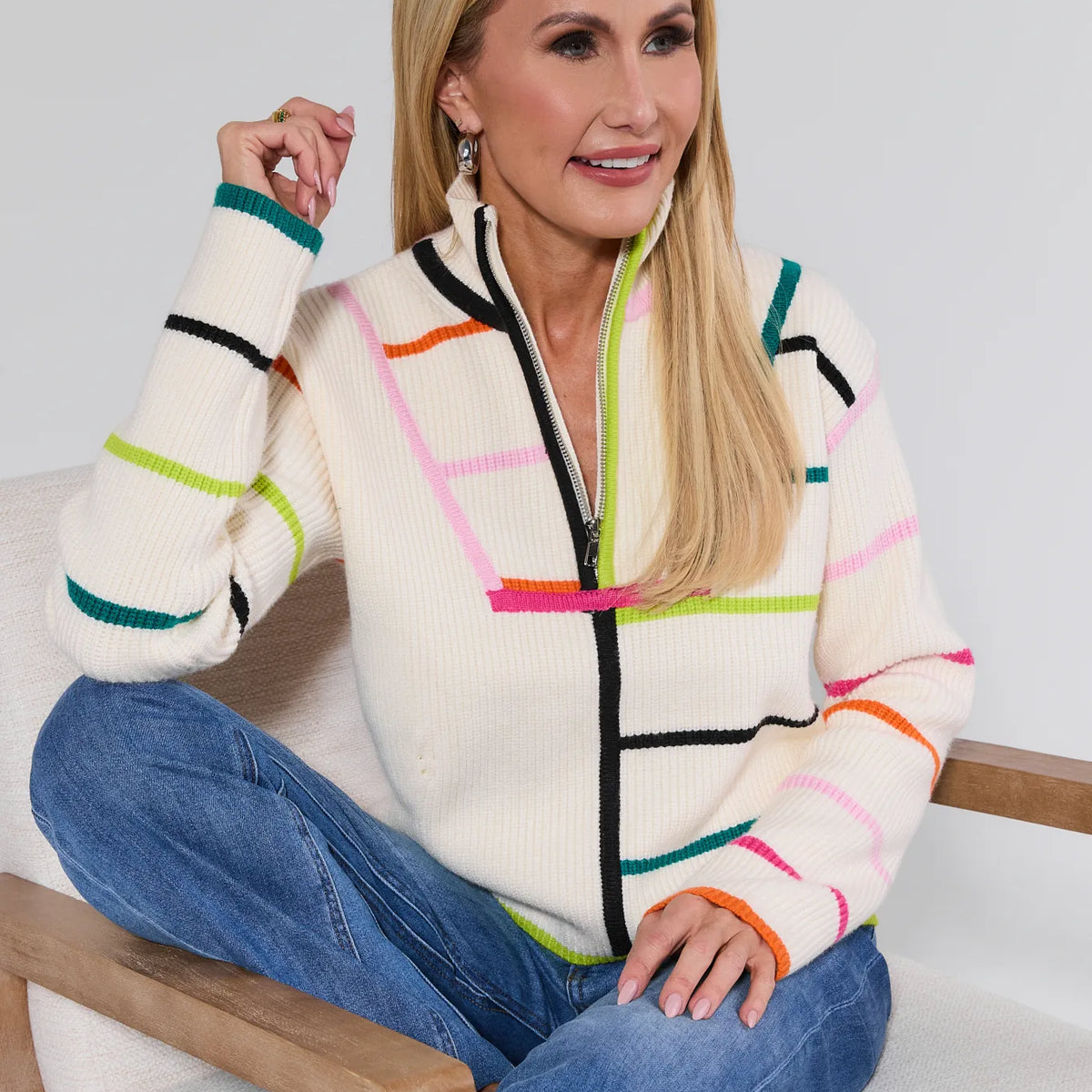 Carmen Striped Half Zip Sweater | Avara