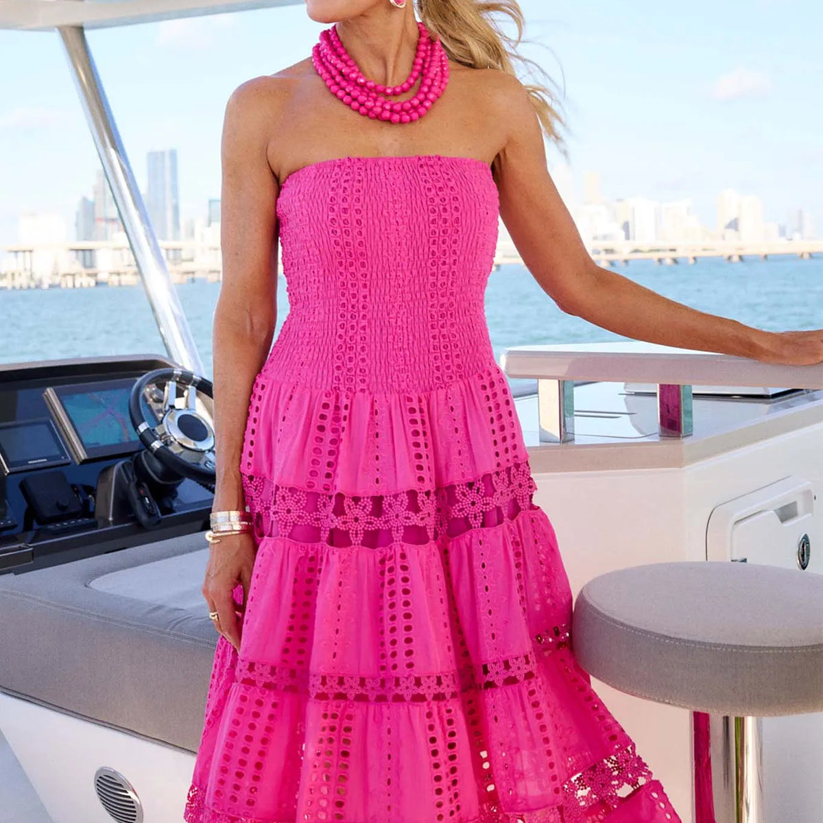 Cecilia Pink Strapless Midi Dress | Women's Clothing