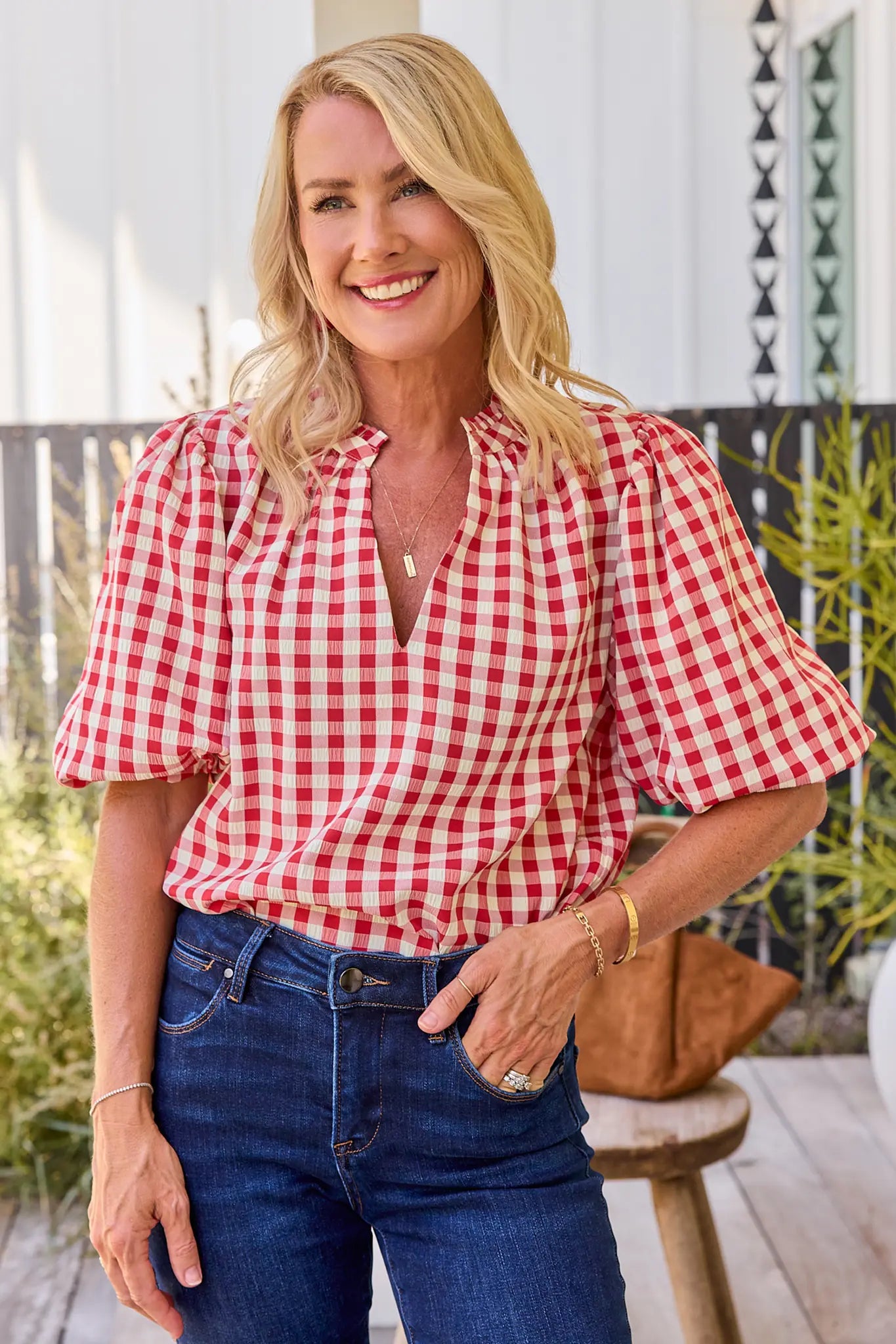 Charity Red Gingham Printed Top