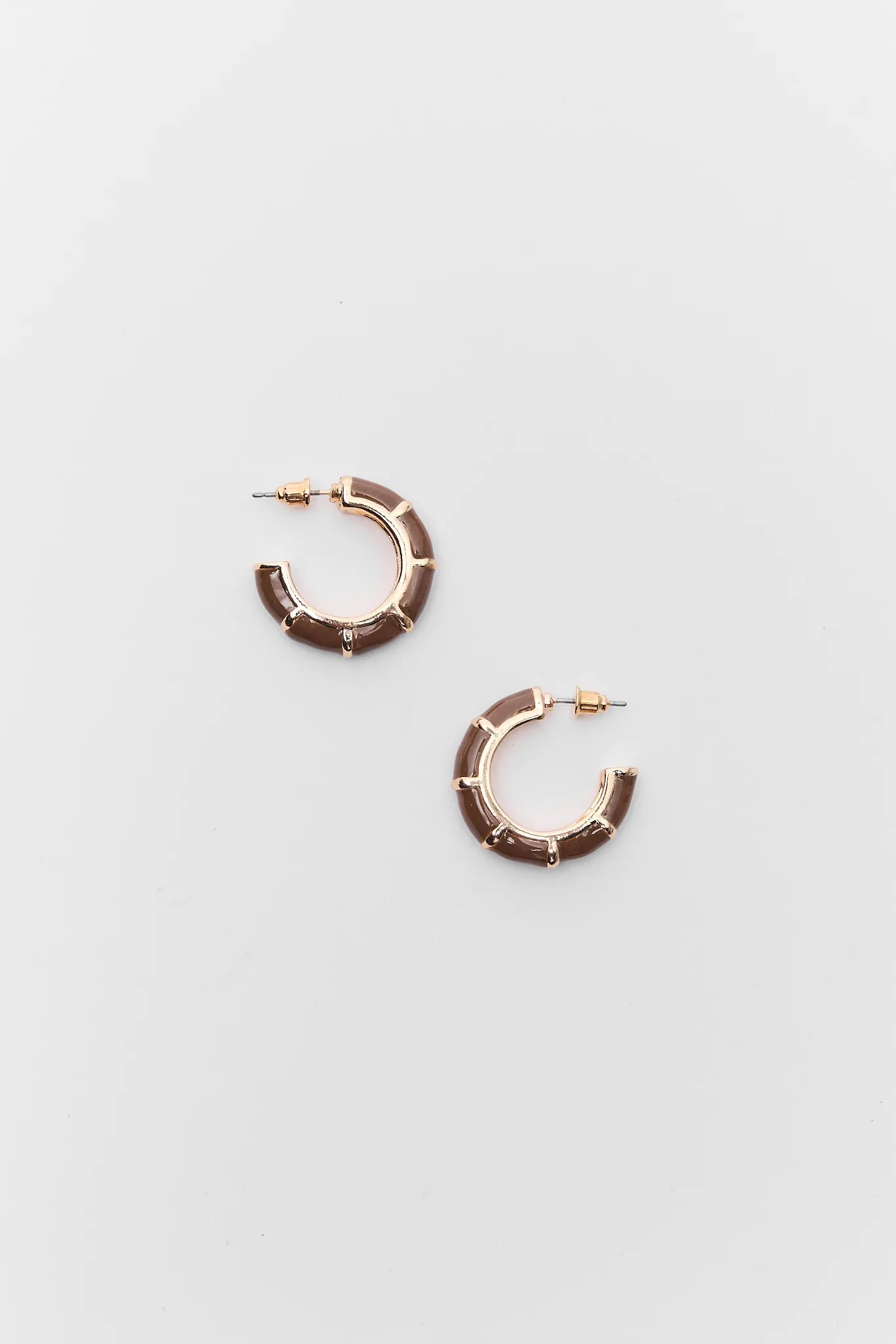 Pair of hoop earrings on a light gray background
