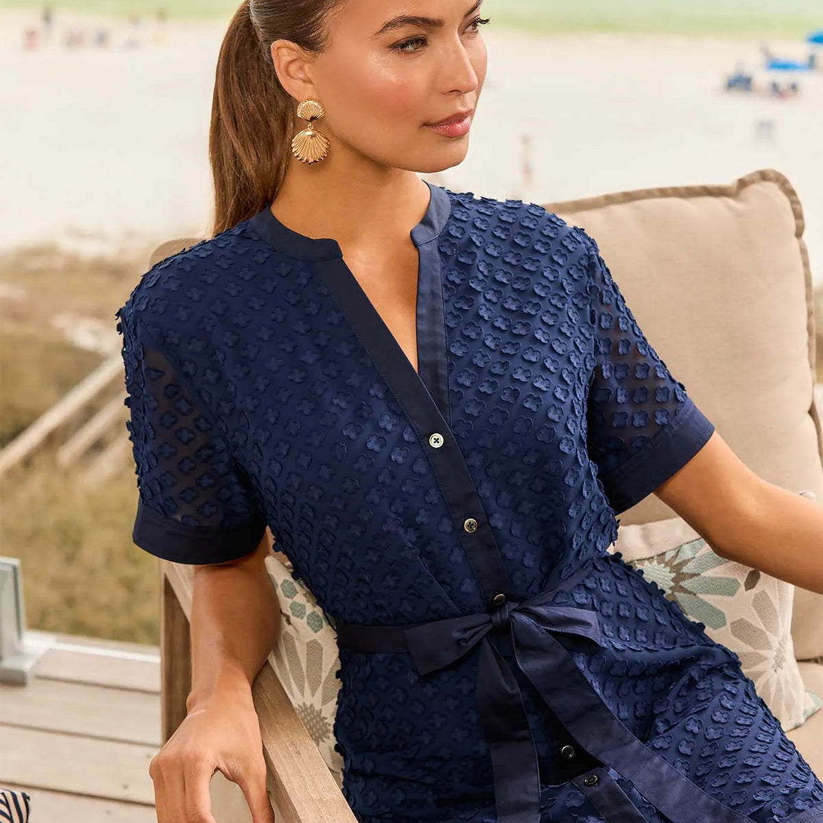 blue lace short sleeve dress self-portrait - Blue Chiffon Short Sleeve Midi Dress main image 1