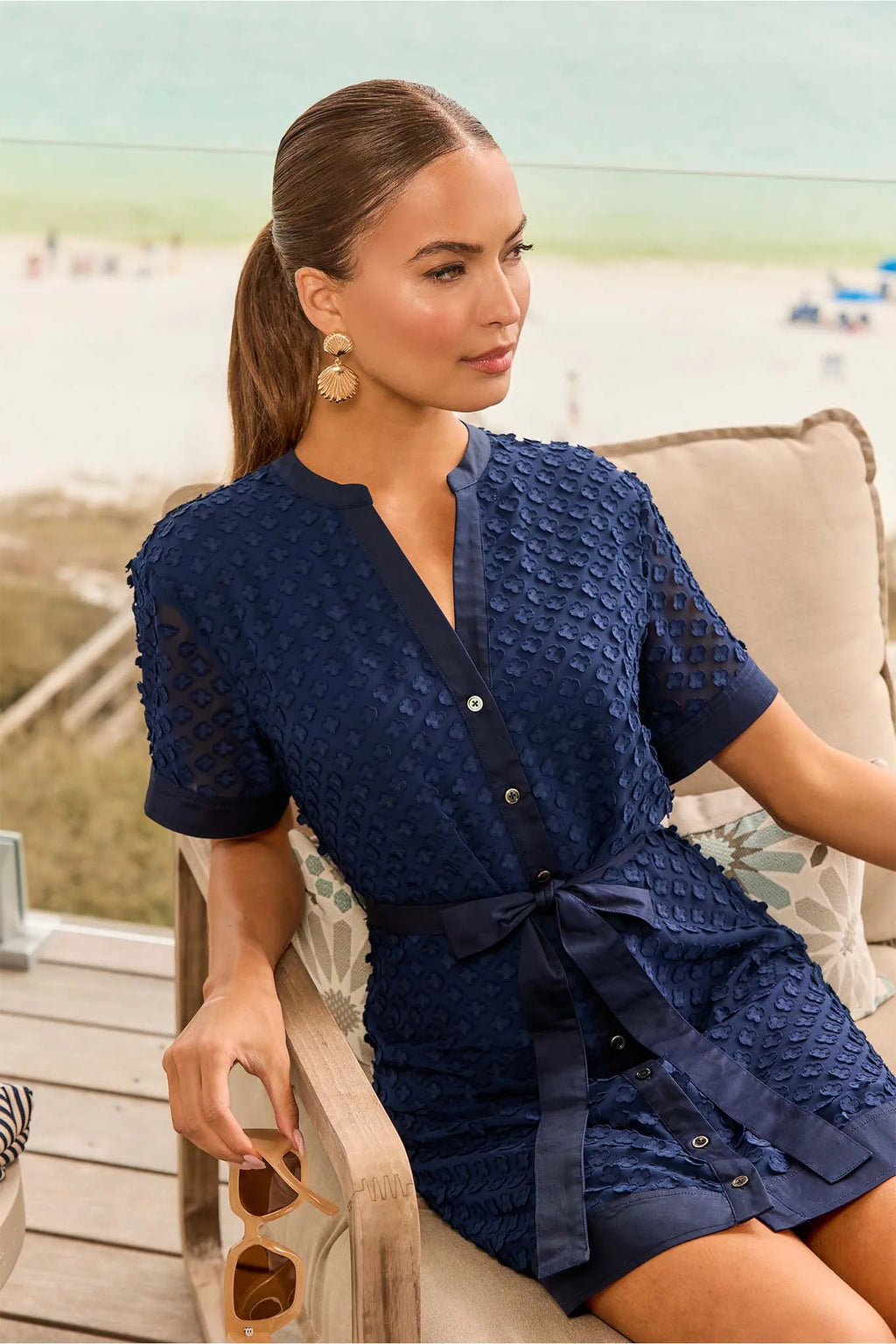 Chrisley Navy Textured Short Dress | Women's Clothing Chrisley Navy Textured Short Dress | Women's Clothing
