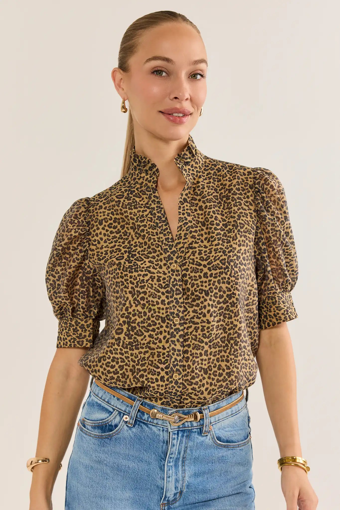 Delaney Leopard Print Button Up Top