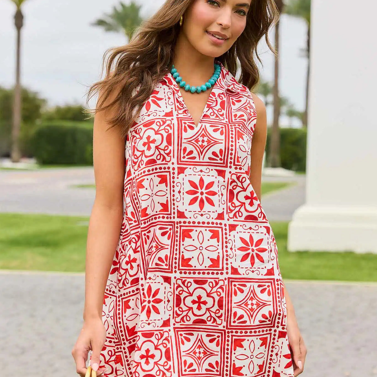 red pattern dress Ellen Red Printed Short Dress | Women's Clothing
