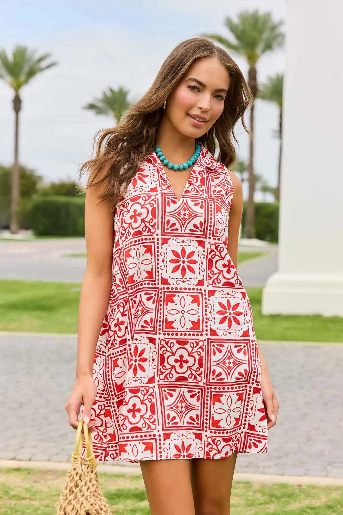 Ellen Red Printed Short Dress