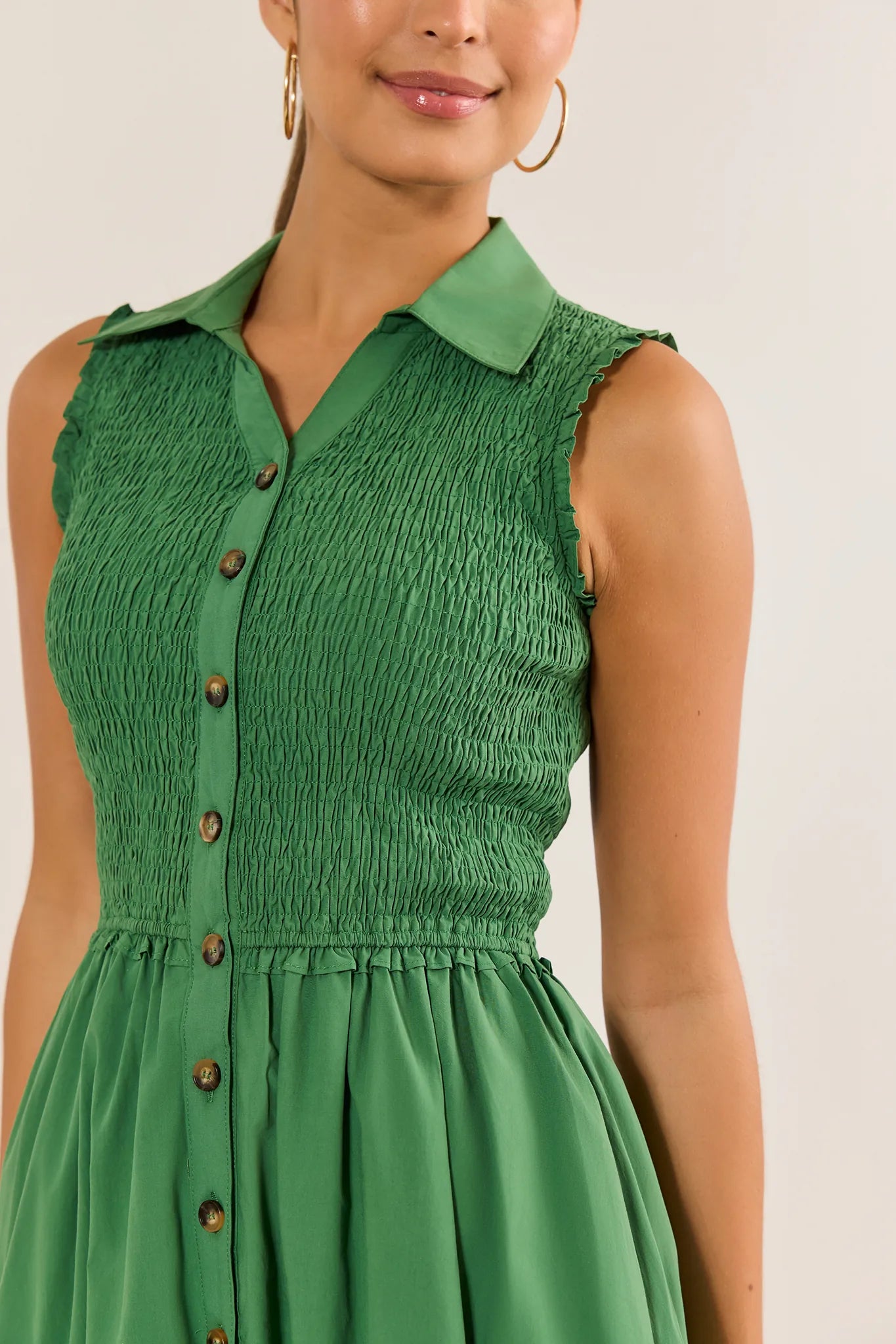 Estella Green Smocked Midi Dress