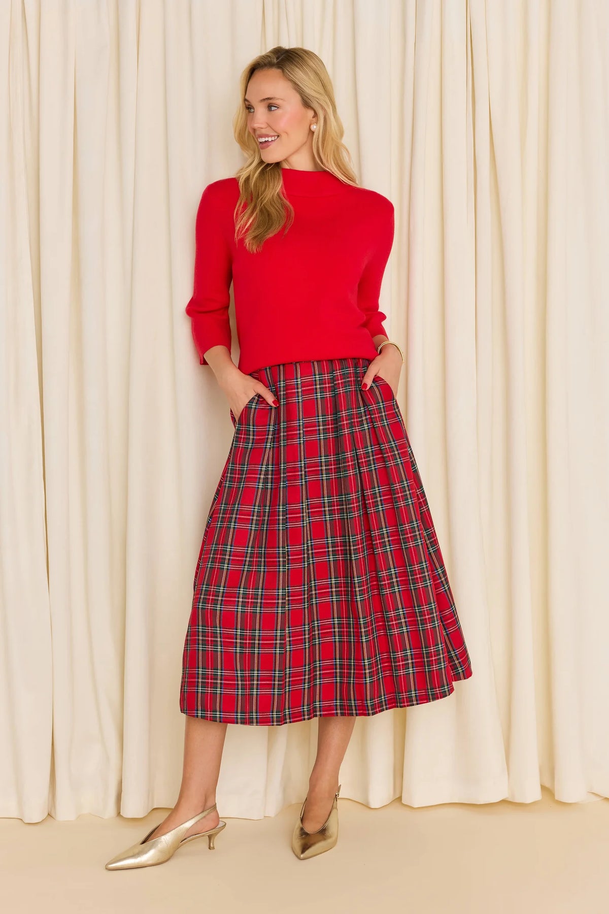 Faith Red Plaid Midi Skirt