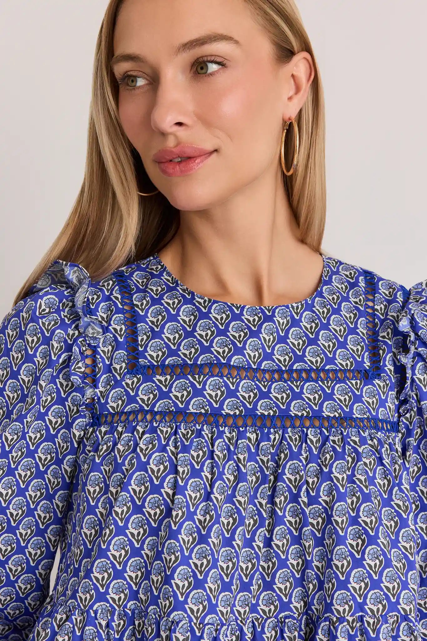 Gemma Blue Floral Ruffle Detail Top