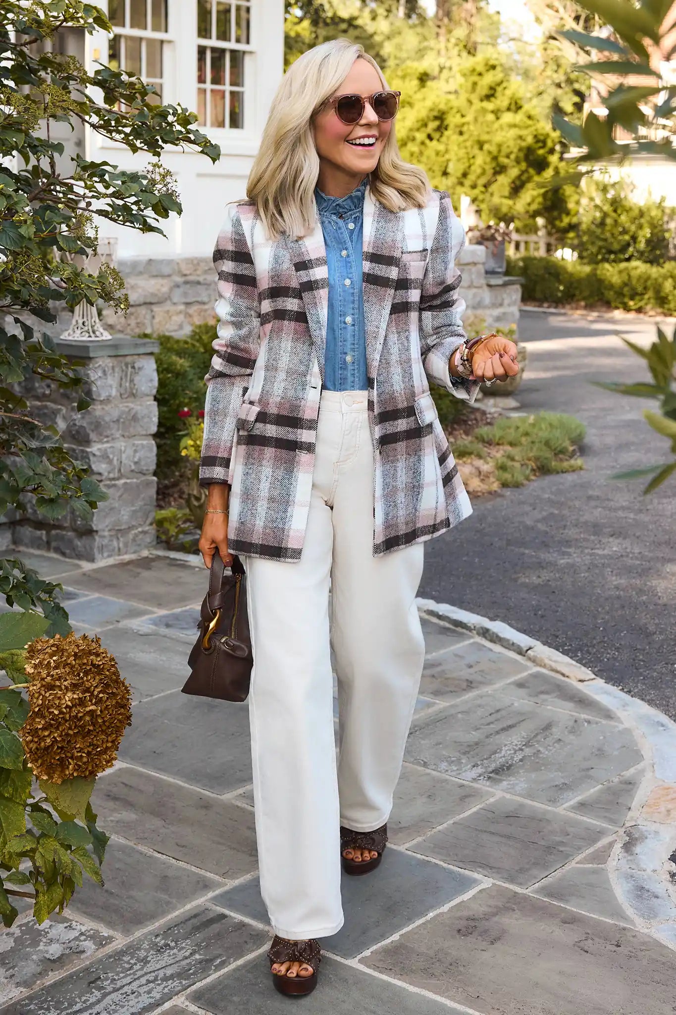 Gemma Light Pink Plaid Blazer