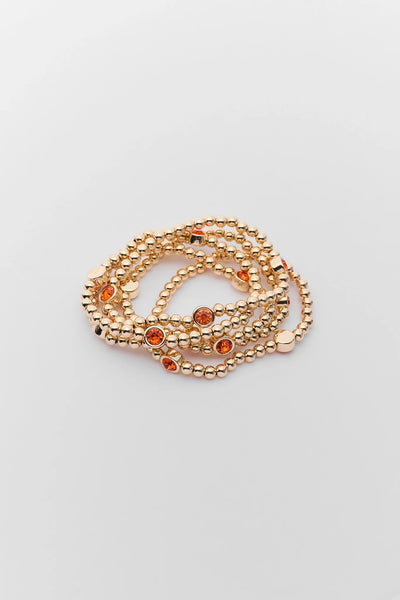 Gold Beaded Orange Rhinestone Bracelet Set | Avara