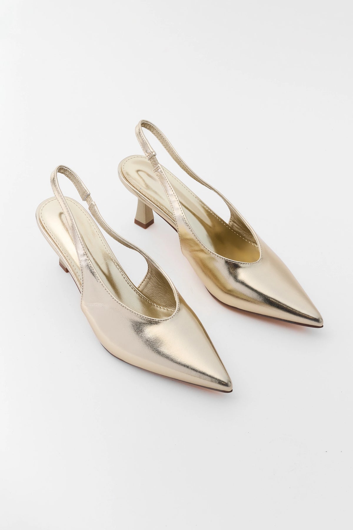 Gold Pointed Toe Slingback Heels