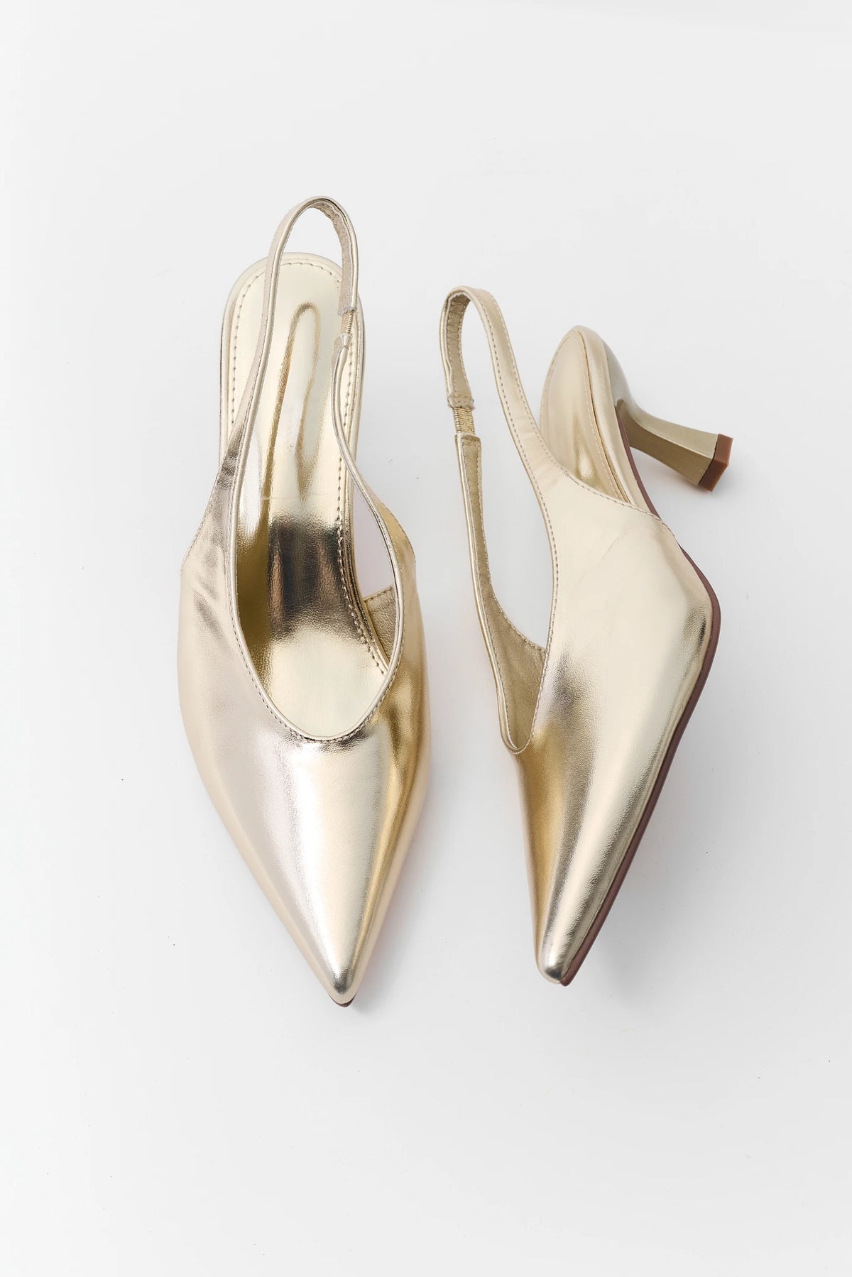 Gold Pointed Toe Slingback Heels