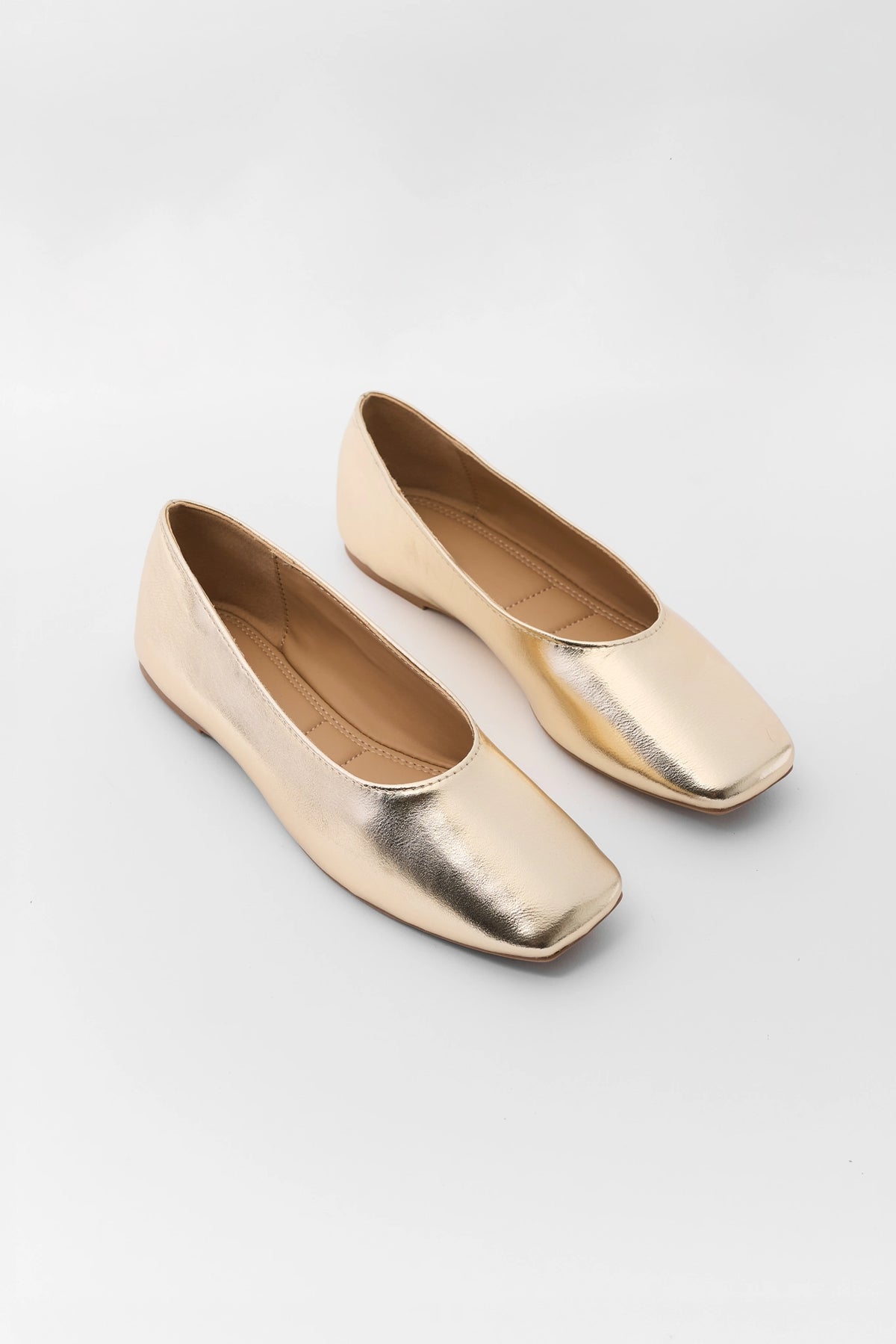 Gold Square Toe Ballet Flats