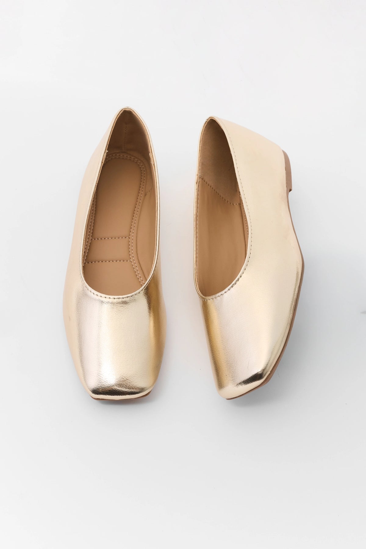 Gold Square Toe Ballet Flats
