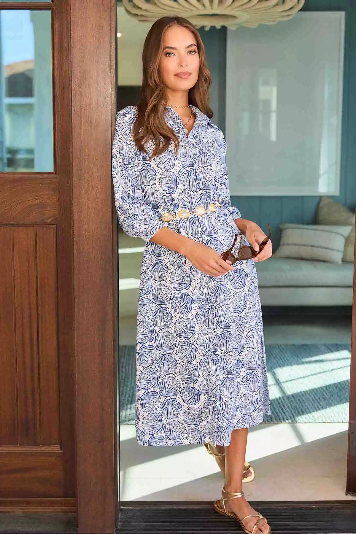 blue patterned shirt dress Blue Zigzag Liberty Print Shirt Dress | Women's Dresses