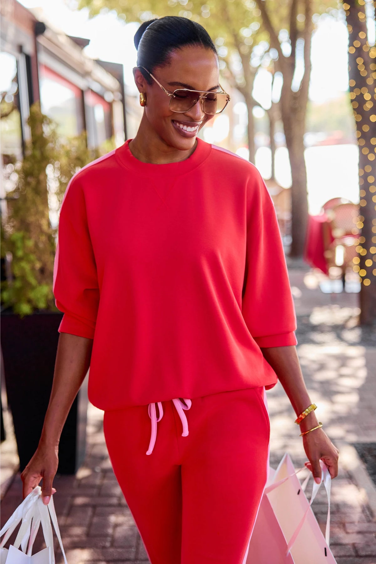 Red Crew Neck Pullover Sweatshirt - On Model Lifestyle Shot | Avara
