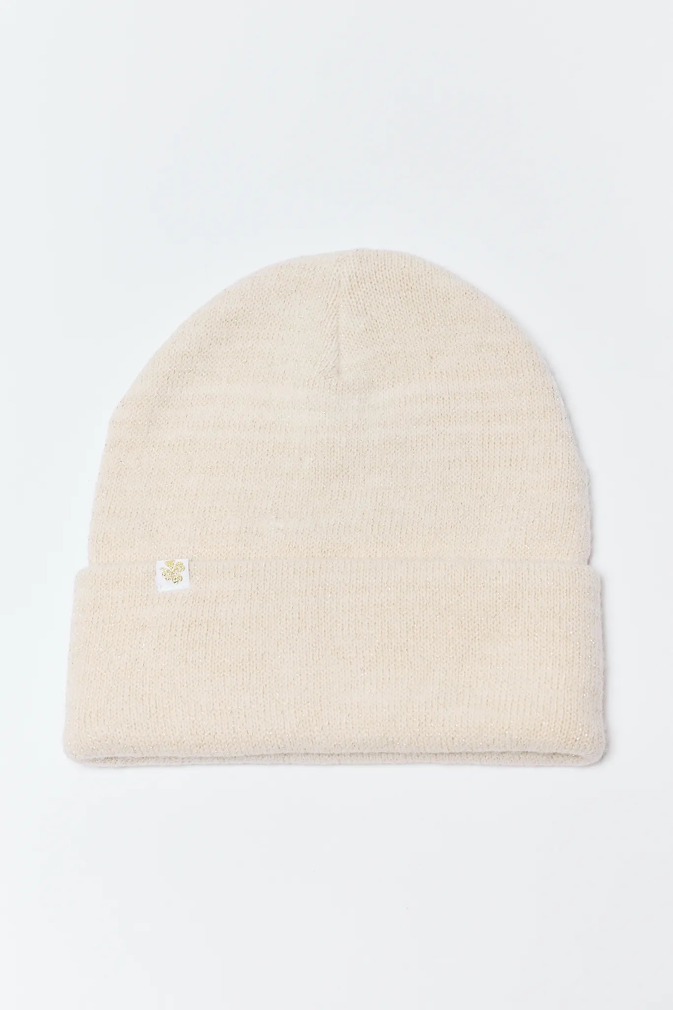 Karsyn Knit Foldover Beanie with a small logo on a white background