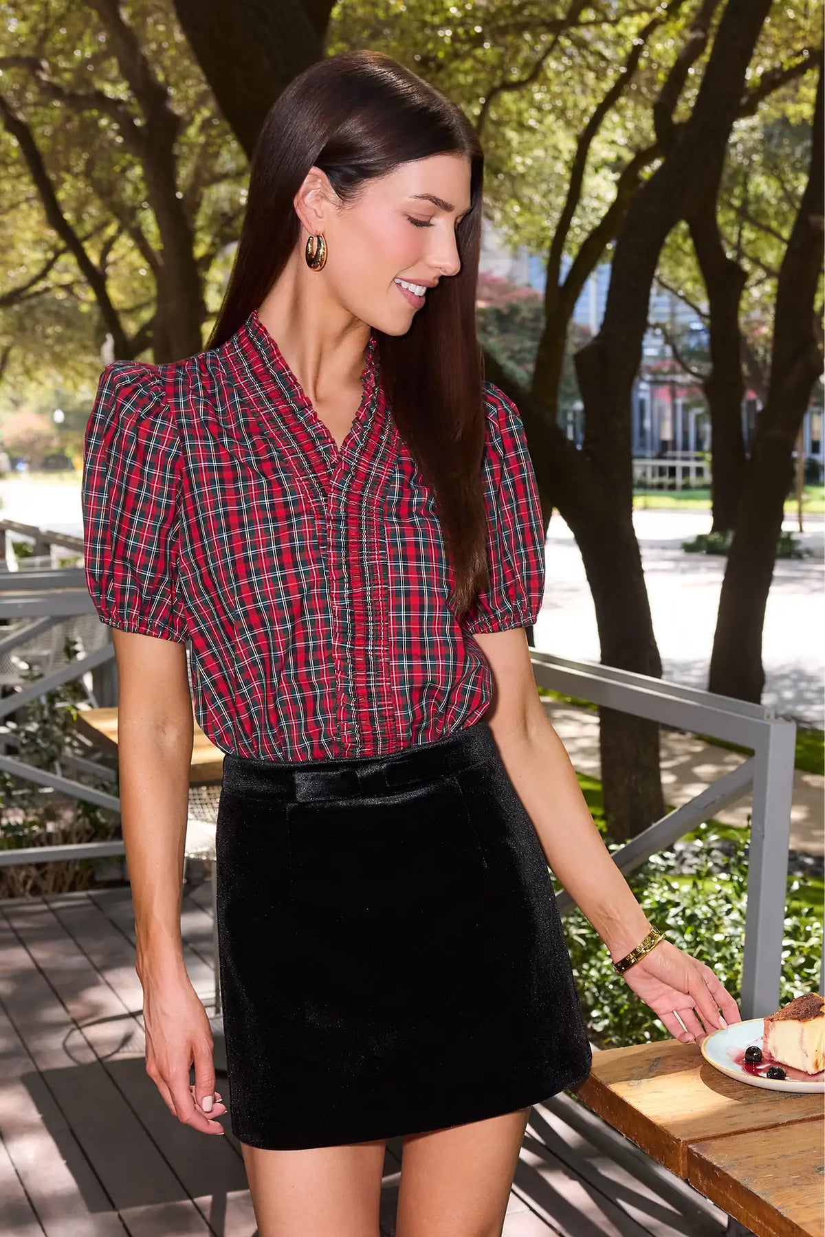 Kaylin Red Plaid Ruffle Collar Top