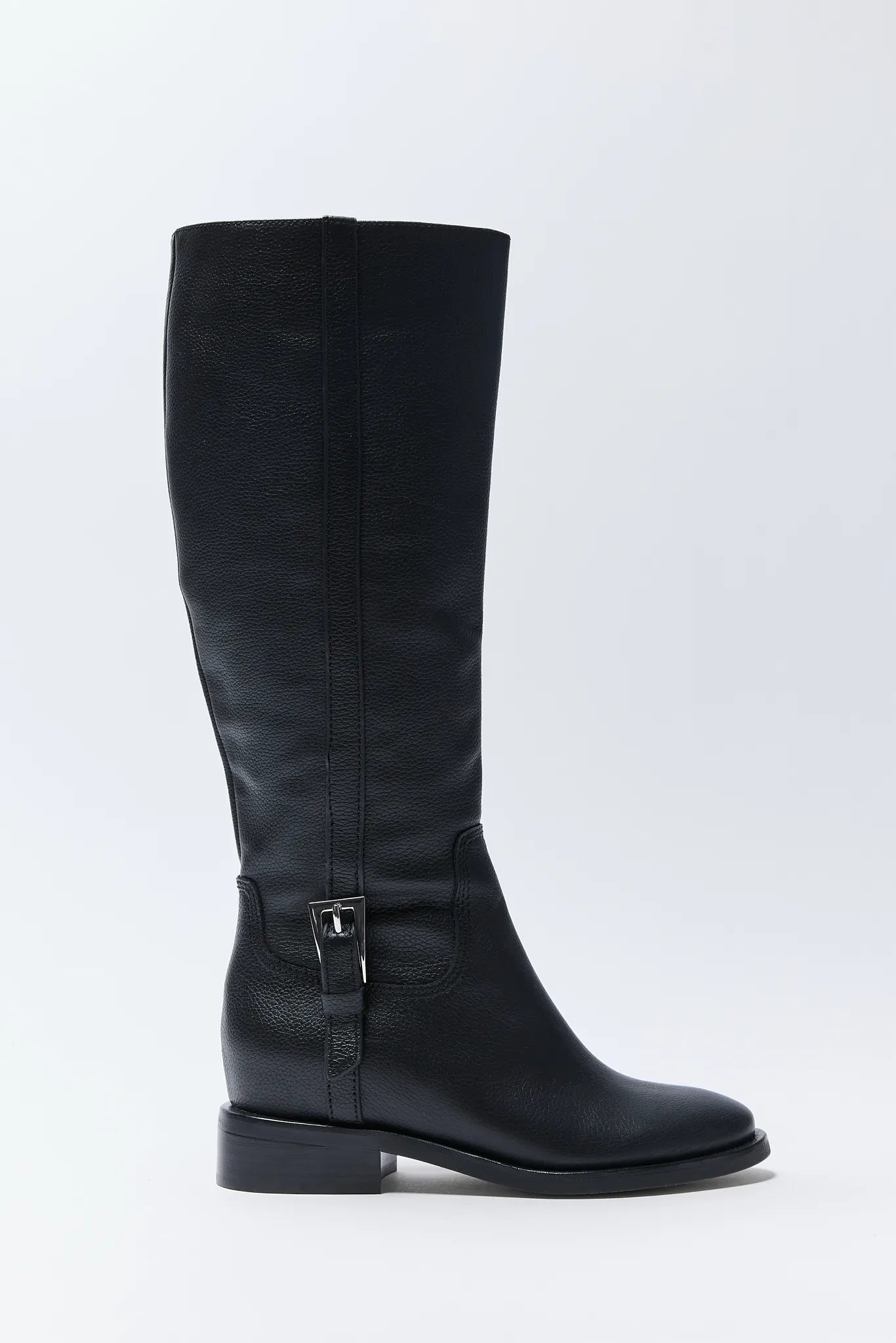 Black Kilian Boots with a buckle on a white background