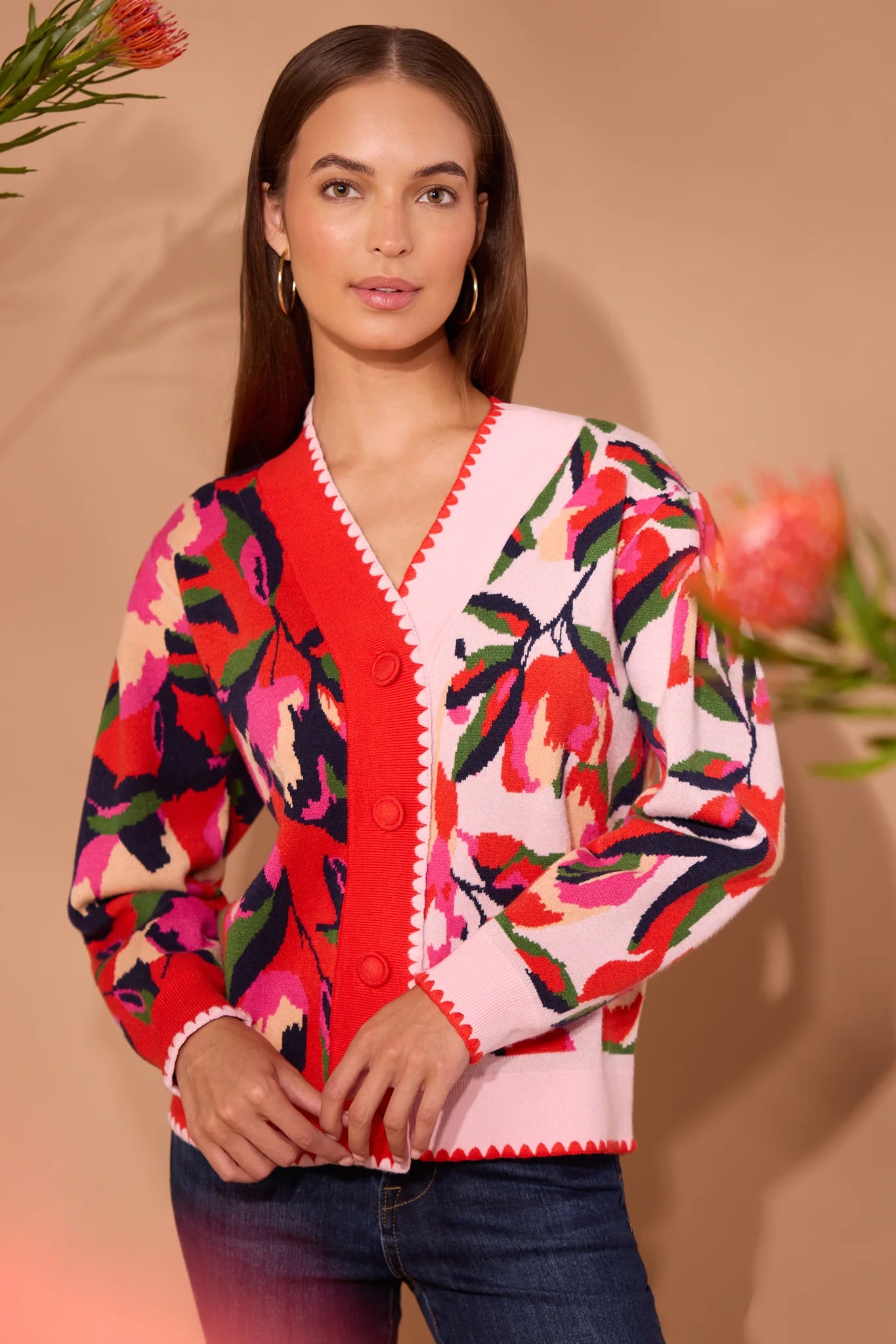 Leslie Cardigan- Red Floral