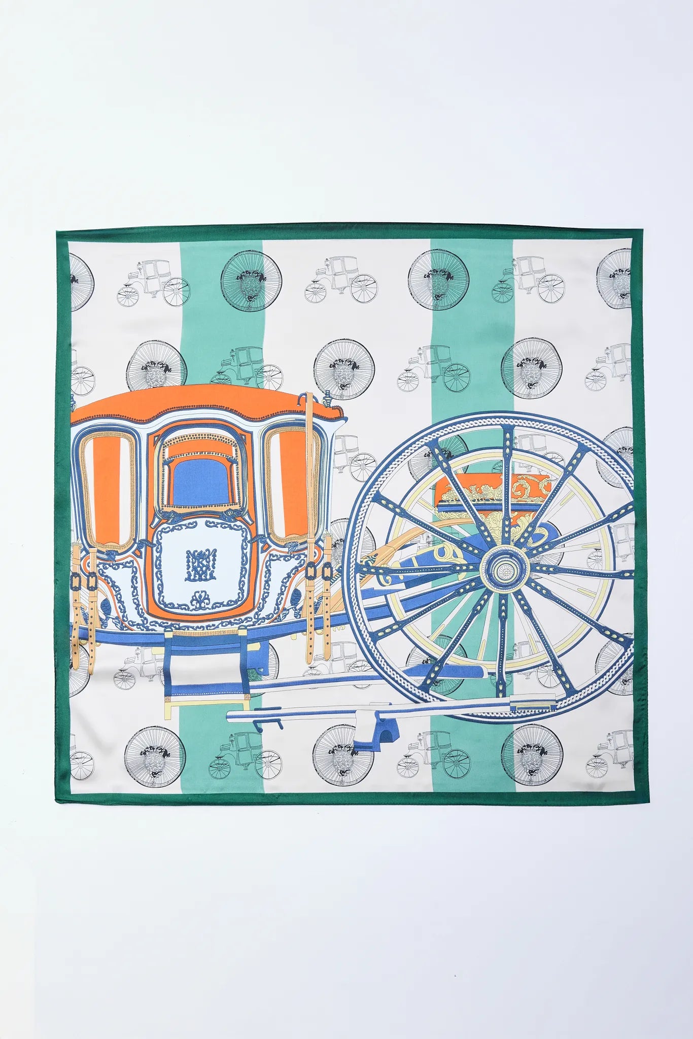 Square Lindsay Scarf with vintage carriage design on a white background
