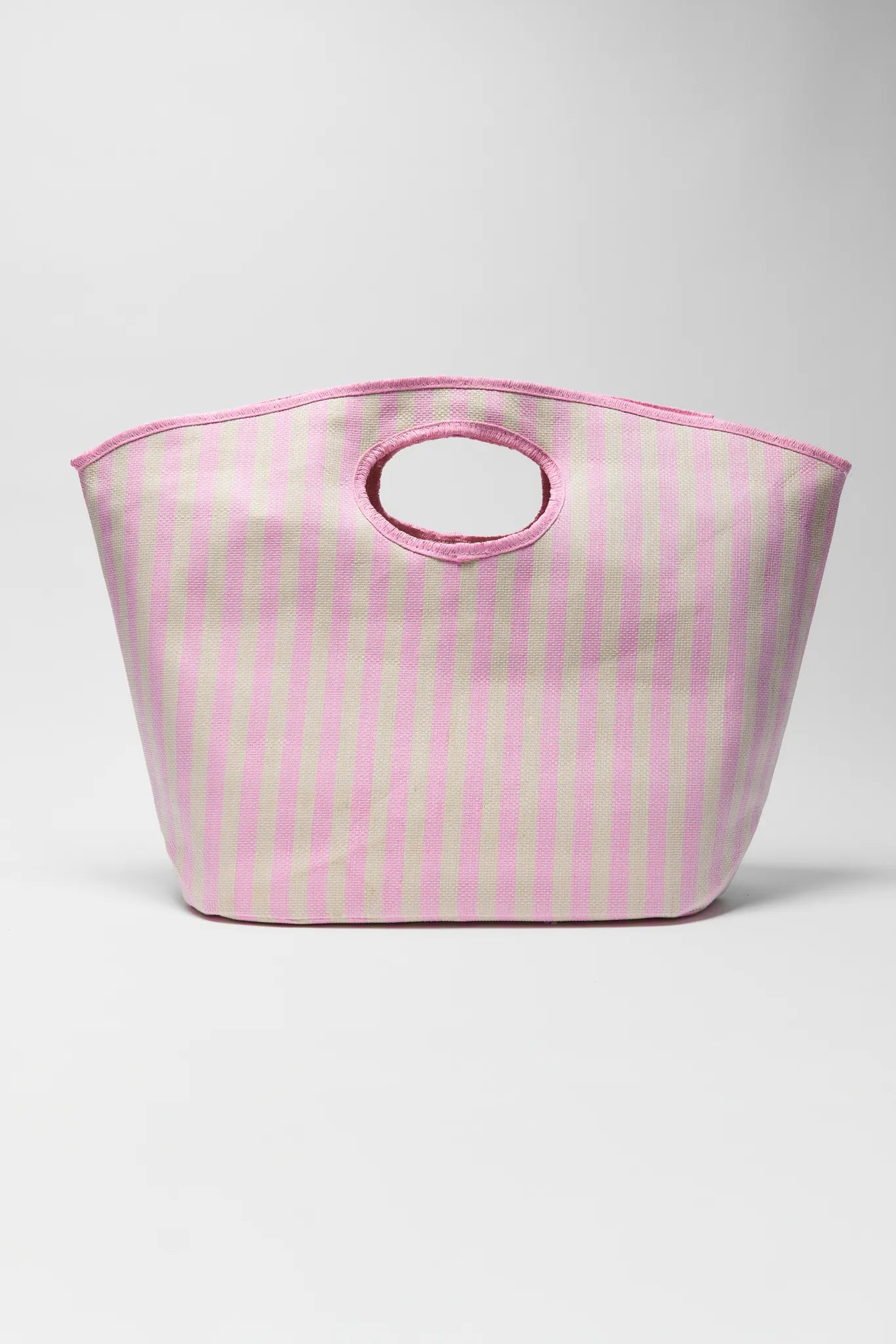 Pink striped bag on a light gray background