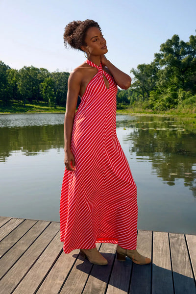 slim fit dress slacks Avrie Halter Maxi Dress Pink Stripe main image 1