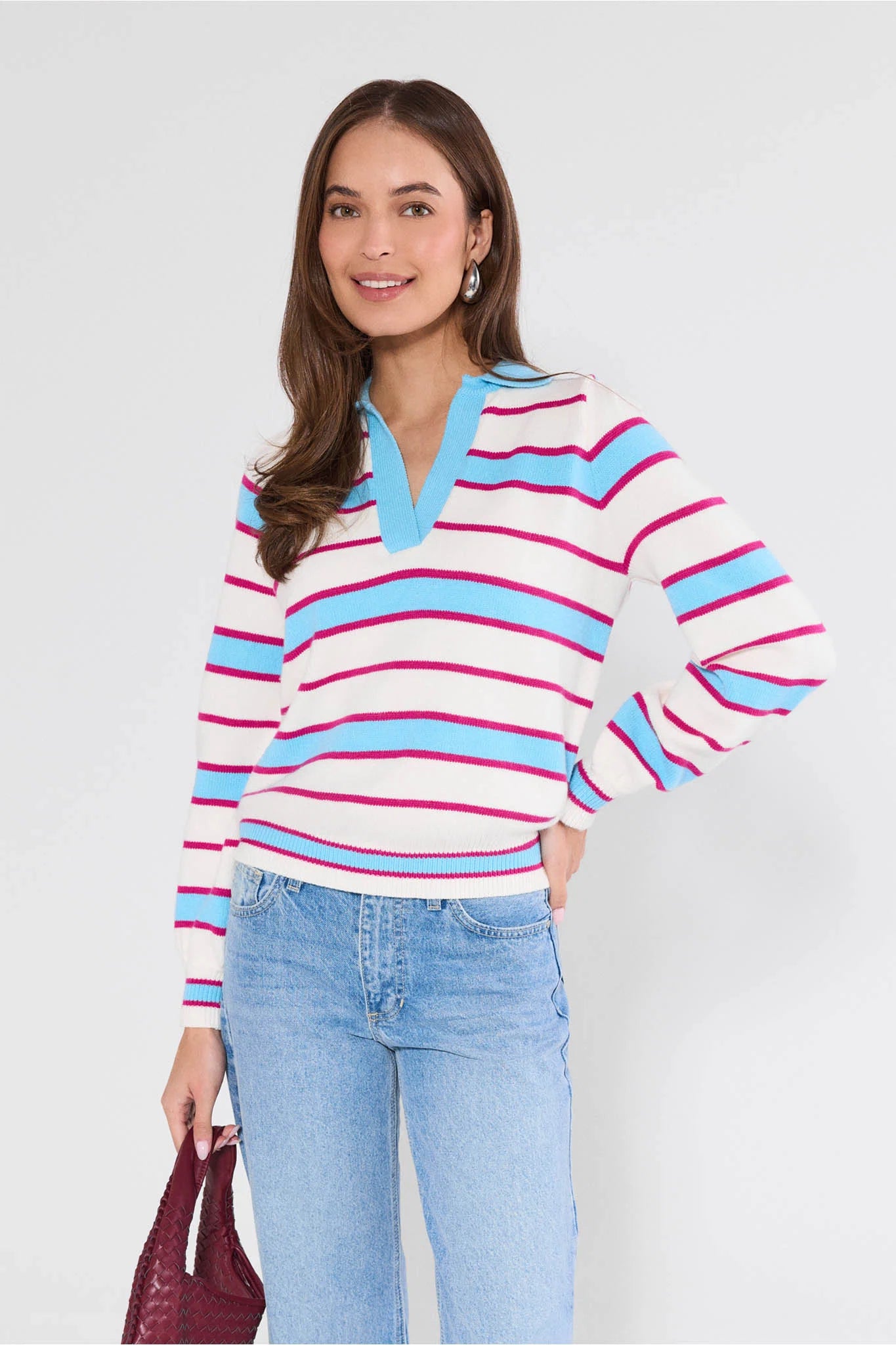 Lucy Striped Knit Polo Sweater