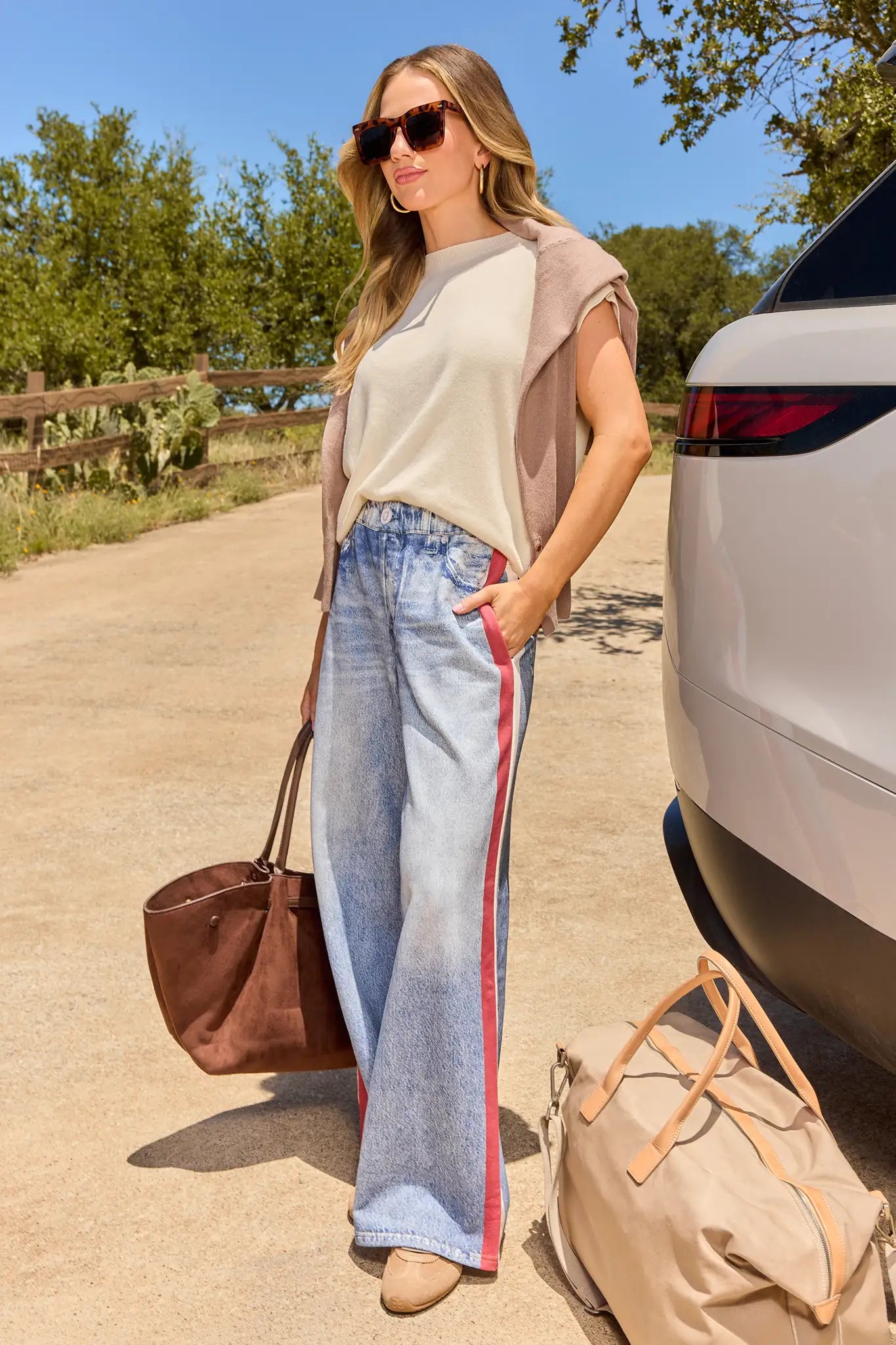 Maeve Red Stripe Wide Leg Track Pants