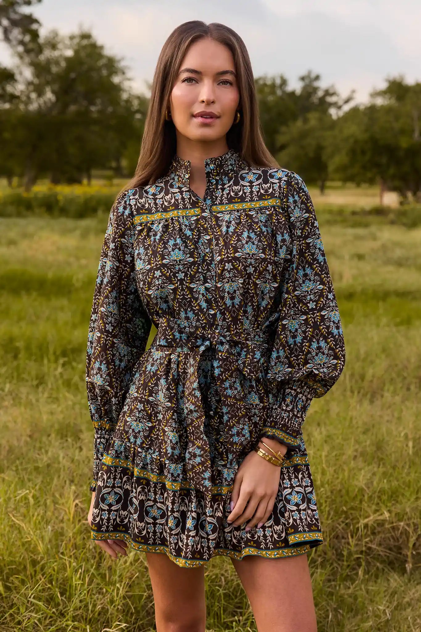 Maevery Brown Printed Short Dress