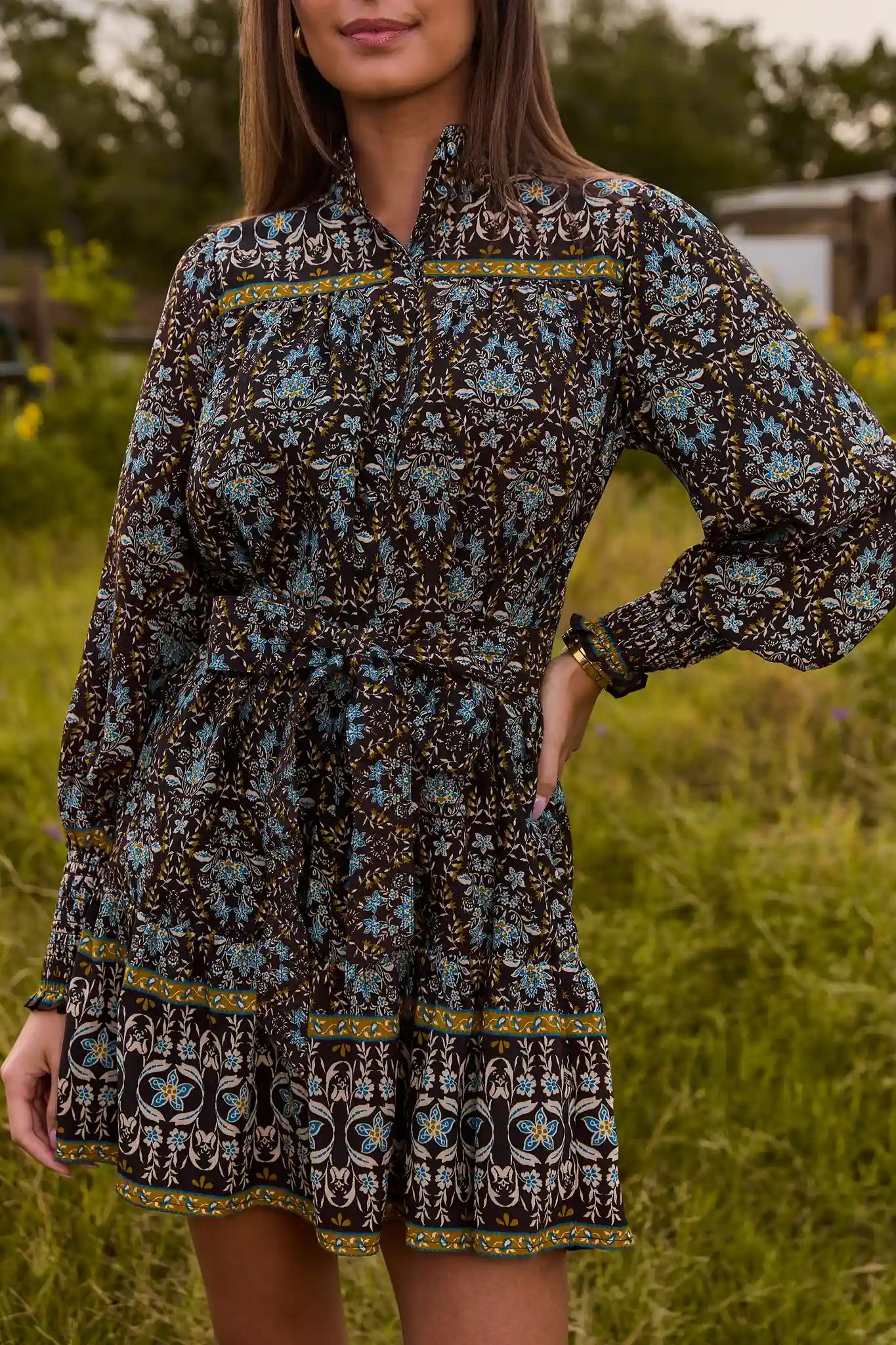 Maevery Brown Printed Short Dress