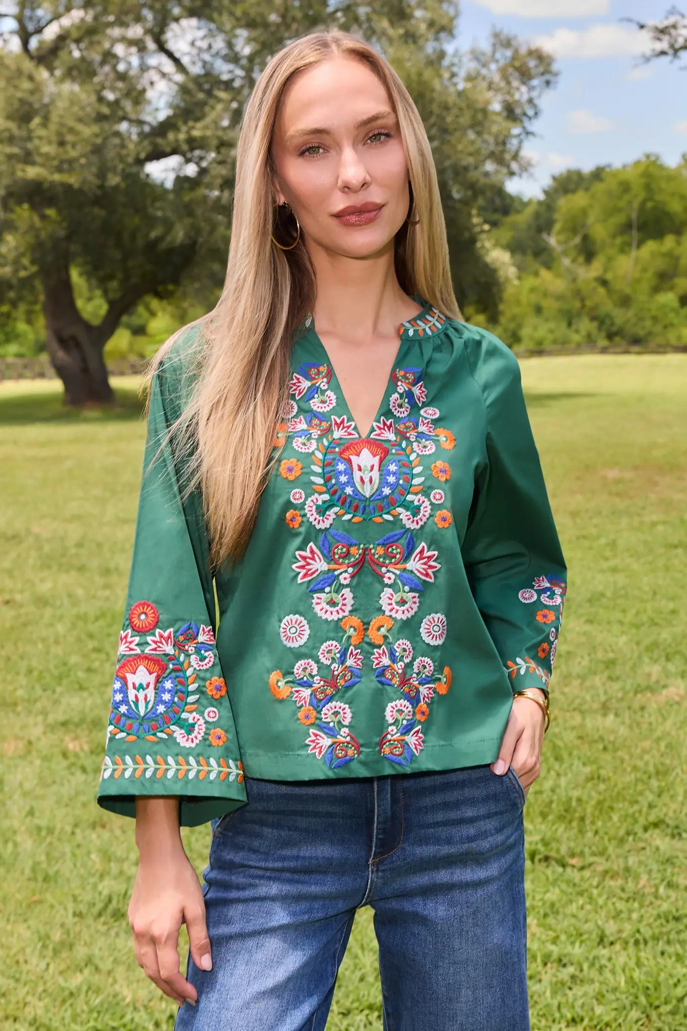 Mirabelle Green Embroidered Top
