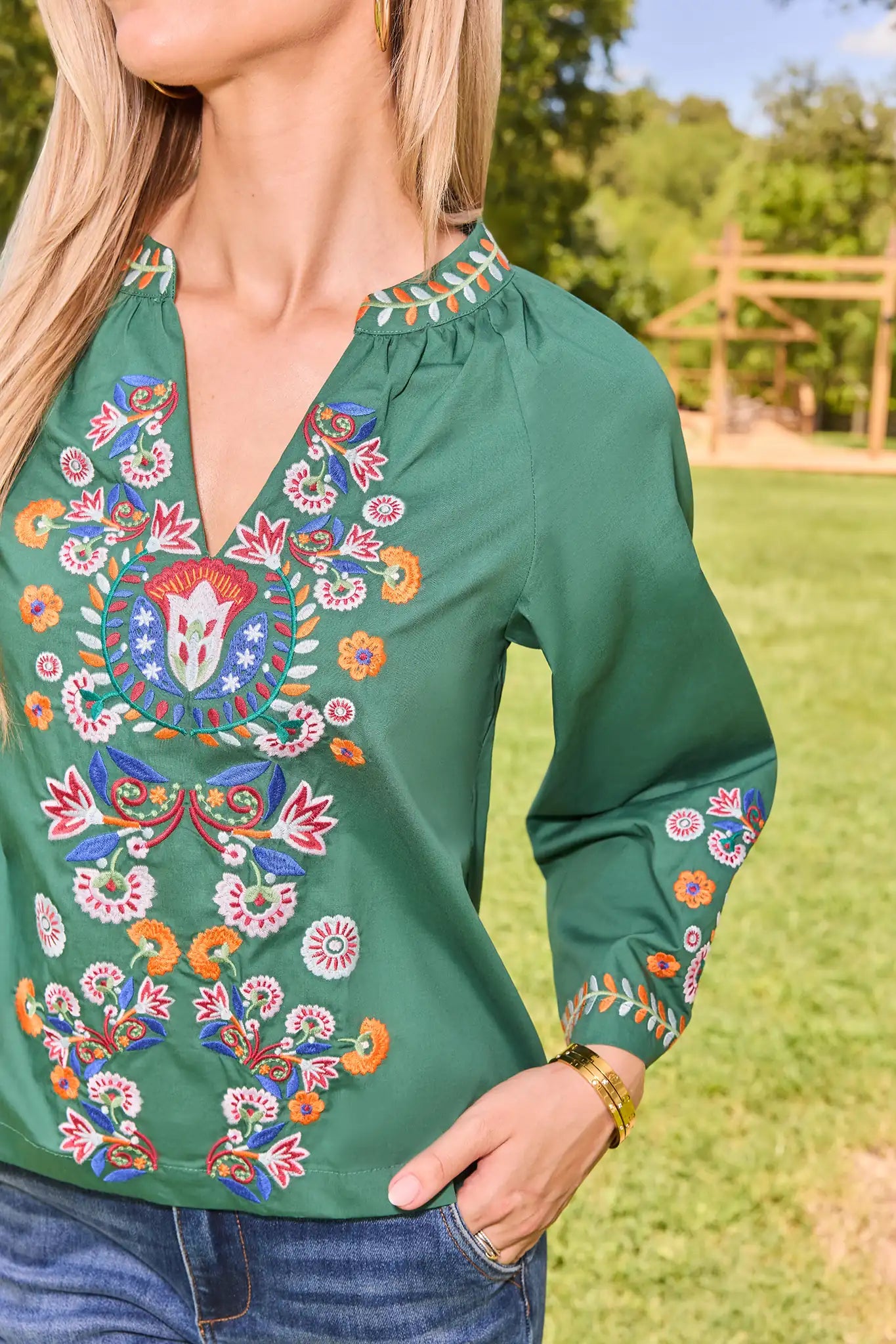Mirabelle Green Embroidered Top