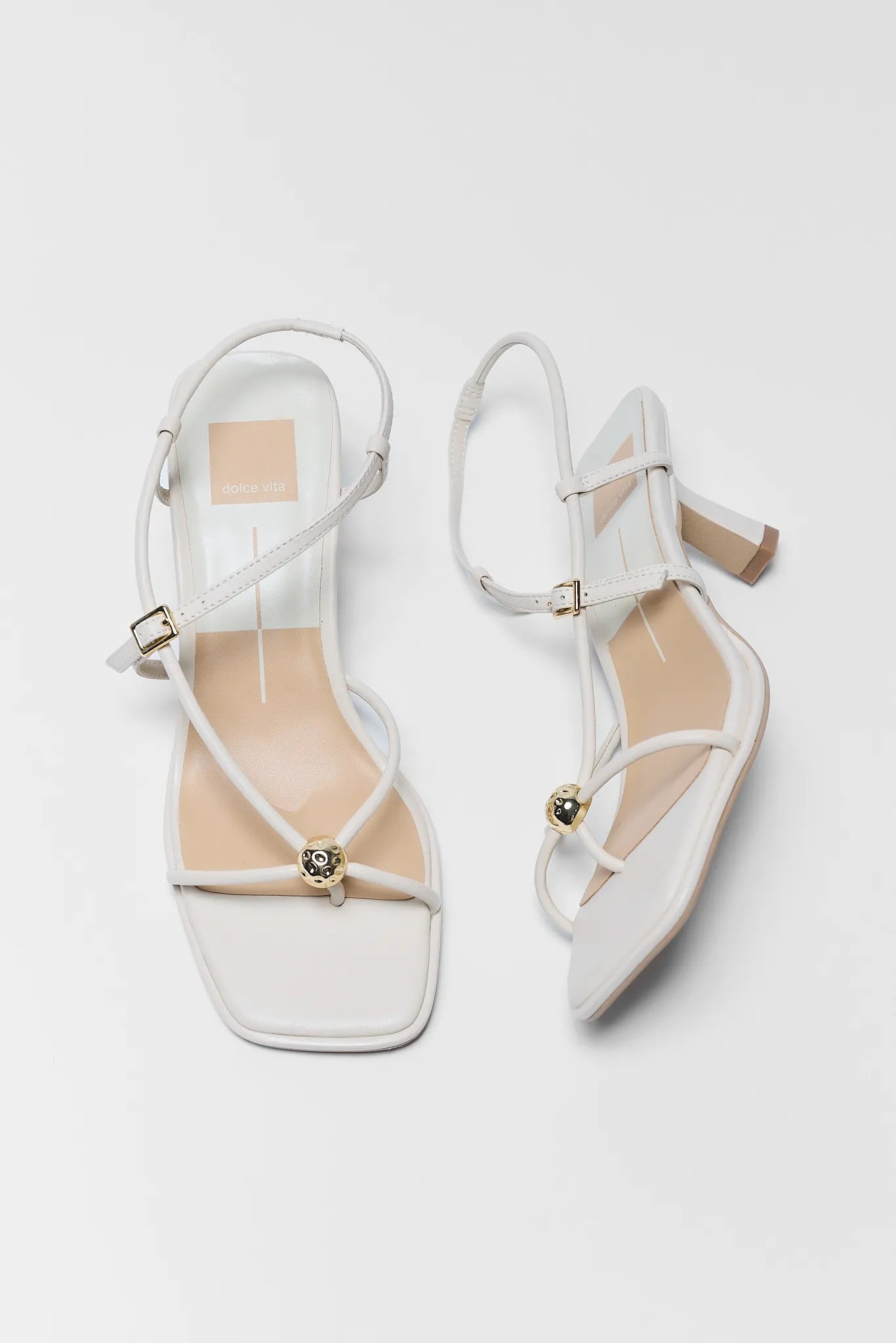 Mylee Cream Strappy Kitten Heels on white background