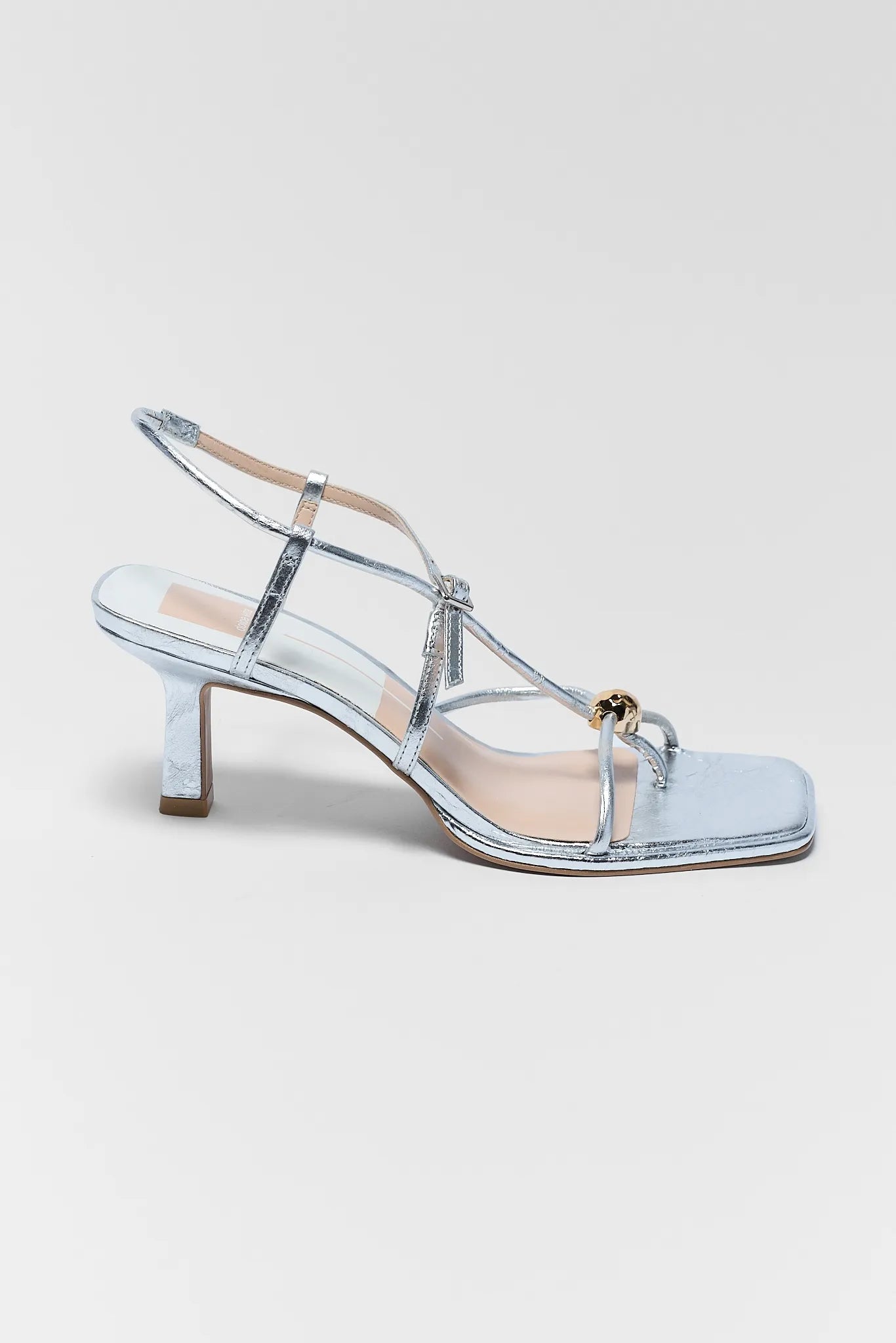 one Mylee Silver Strappy Kitten Heel on white background