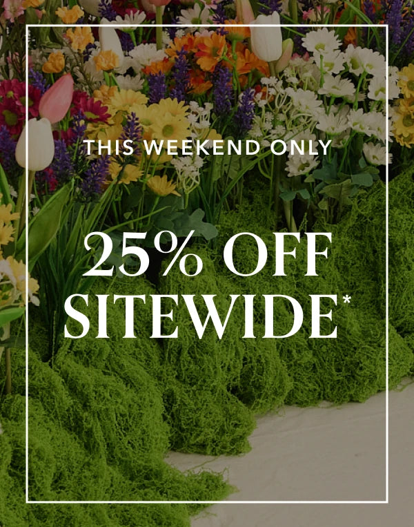 Promotional text overlaying a garden scene with flowers and plants.