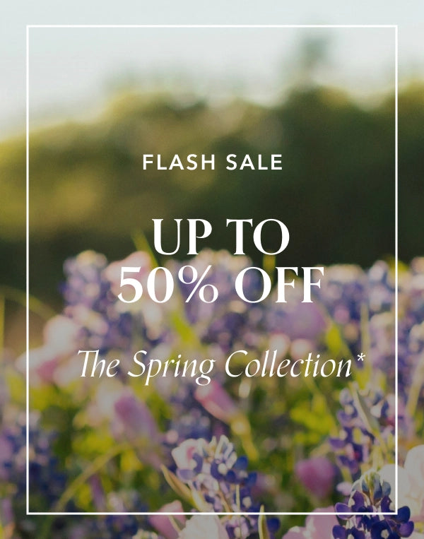 Flash sale advertisement for 'The Spring Collection' with flowers in the background