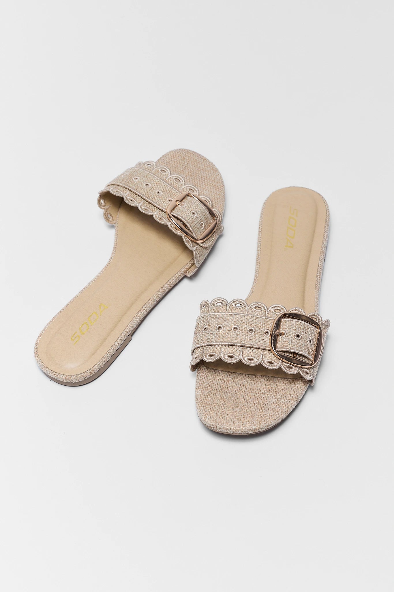 Nancy Tan Scalloped Buckle Sandals on white background